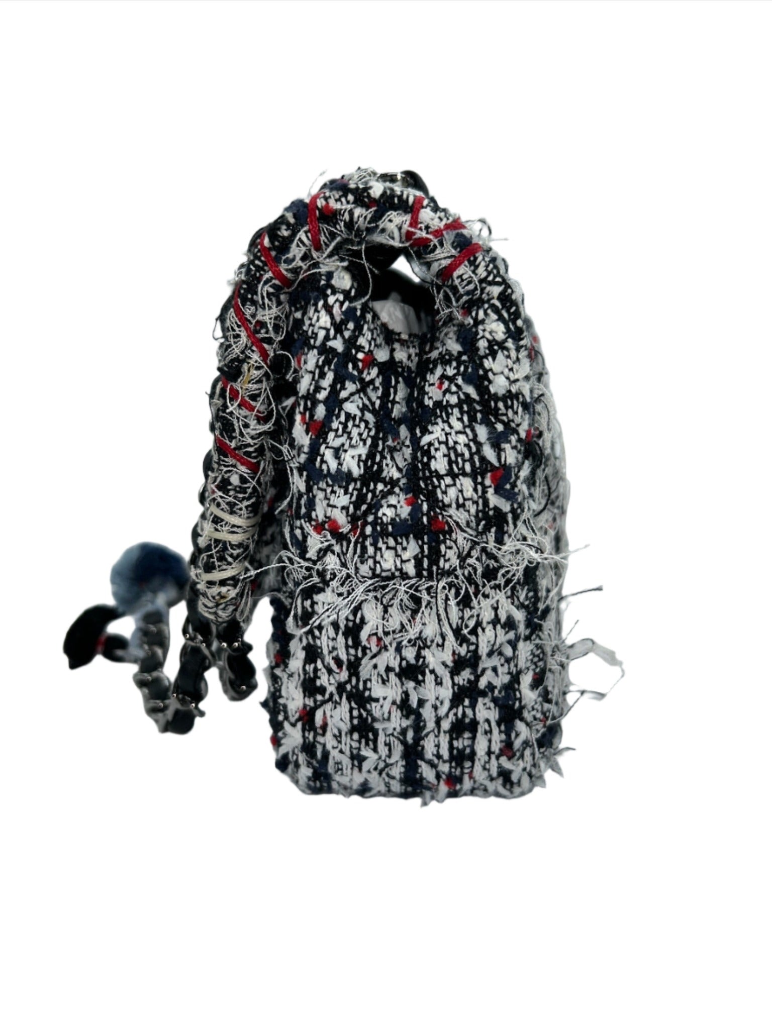 Chanel Black and White Tweed Pom Pom Flapbag