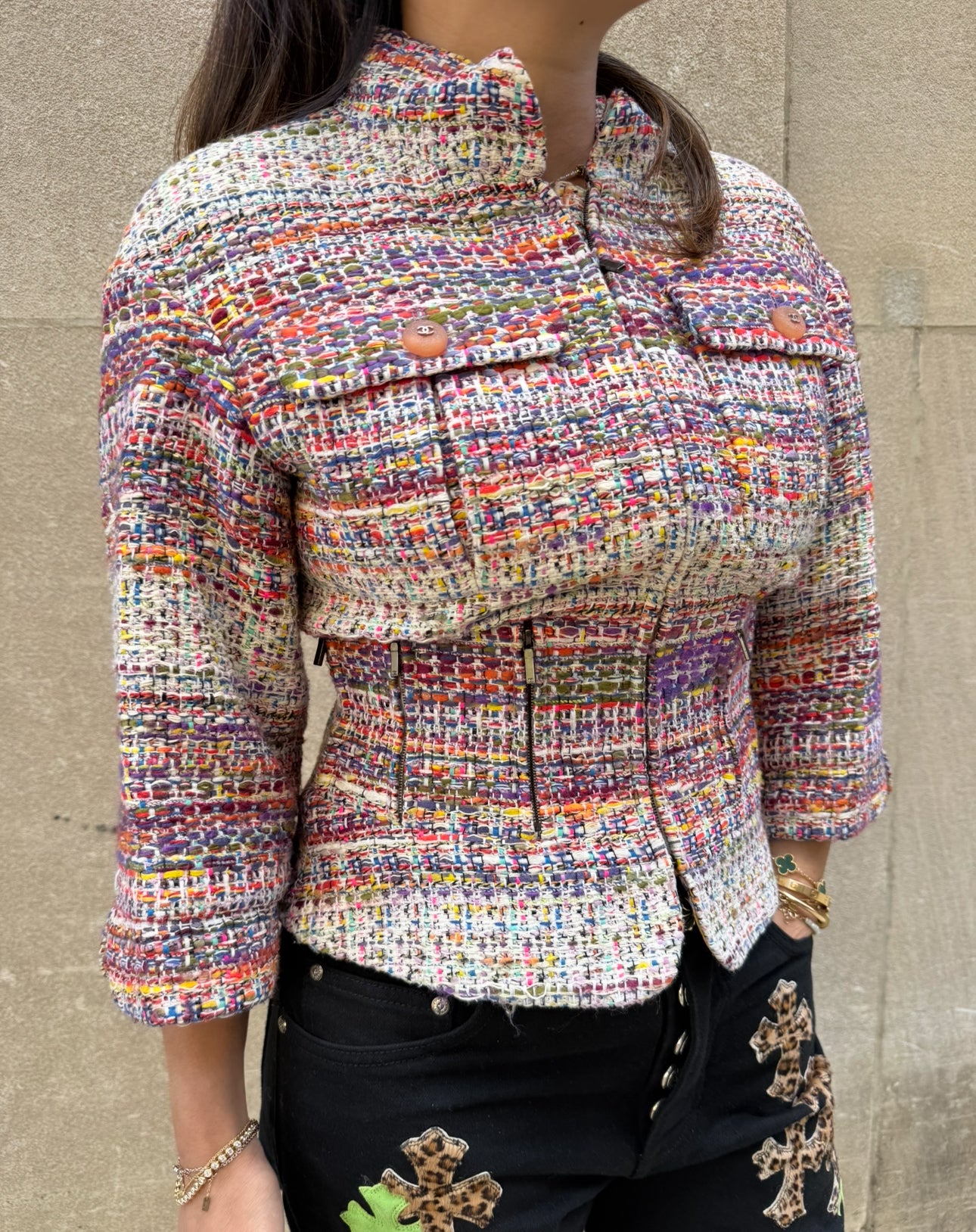 CHANEL Multicolor Tweed Jacket with Zippers - Size FR 36