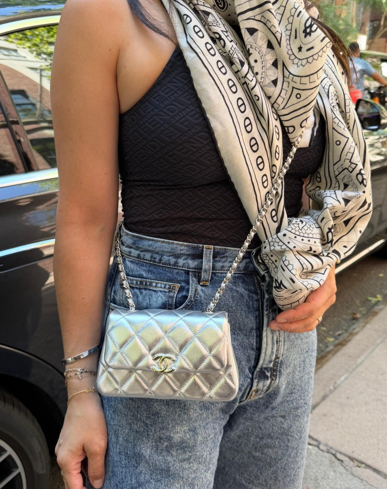 CHANEL Silver Metallic Micro Flapbag