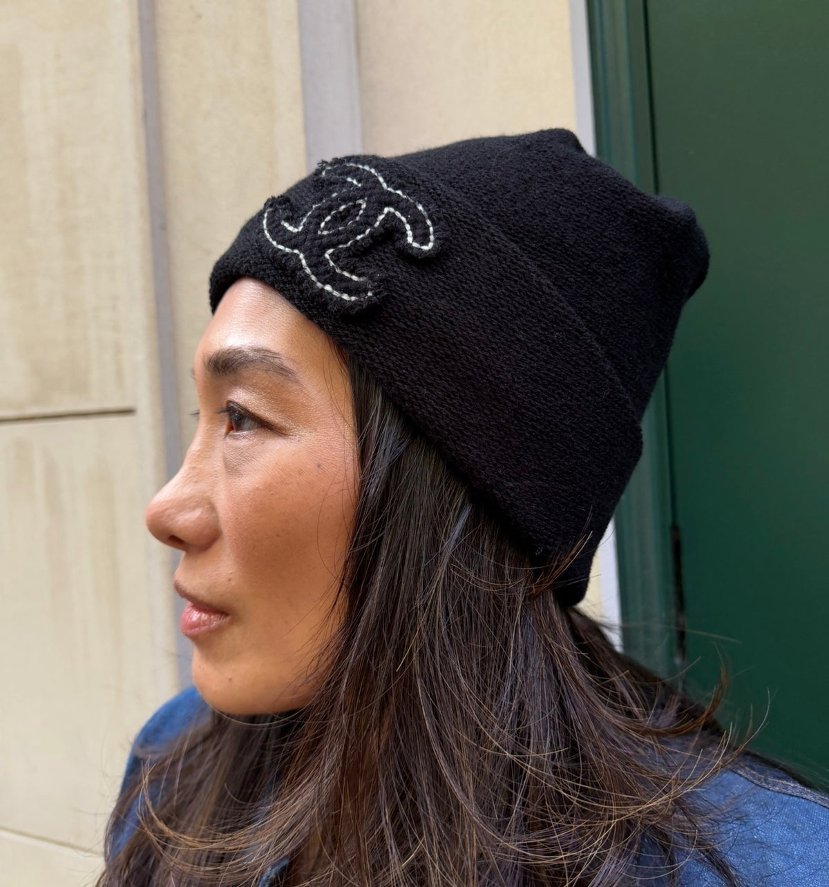 Chanel Black Beanie with White CC Logo