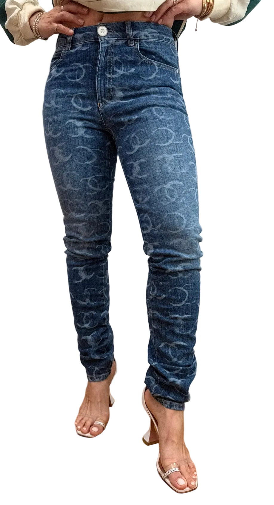 Chanel Blue Denim Skinny Jeans With CC Logos