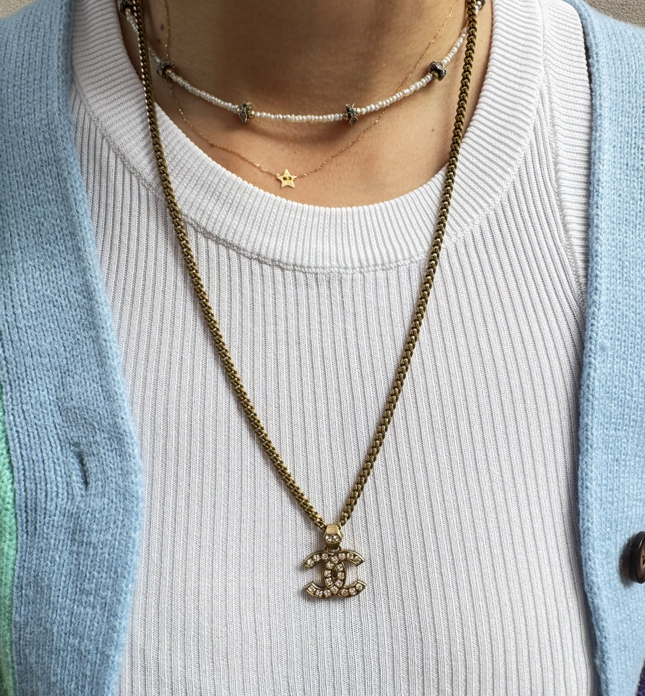 Chanel CC Gold Crystal Necklace