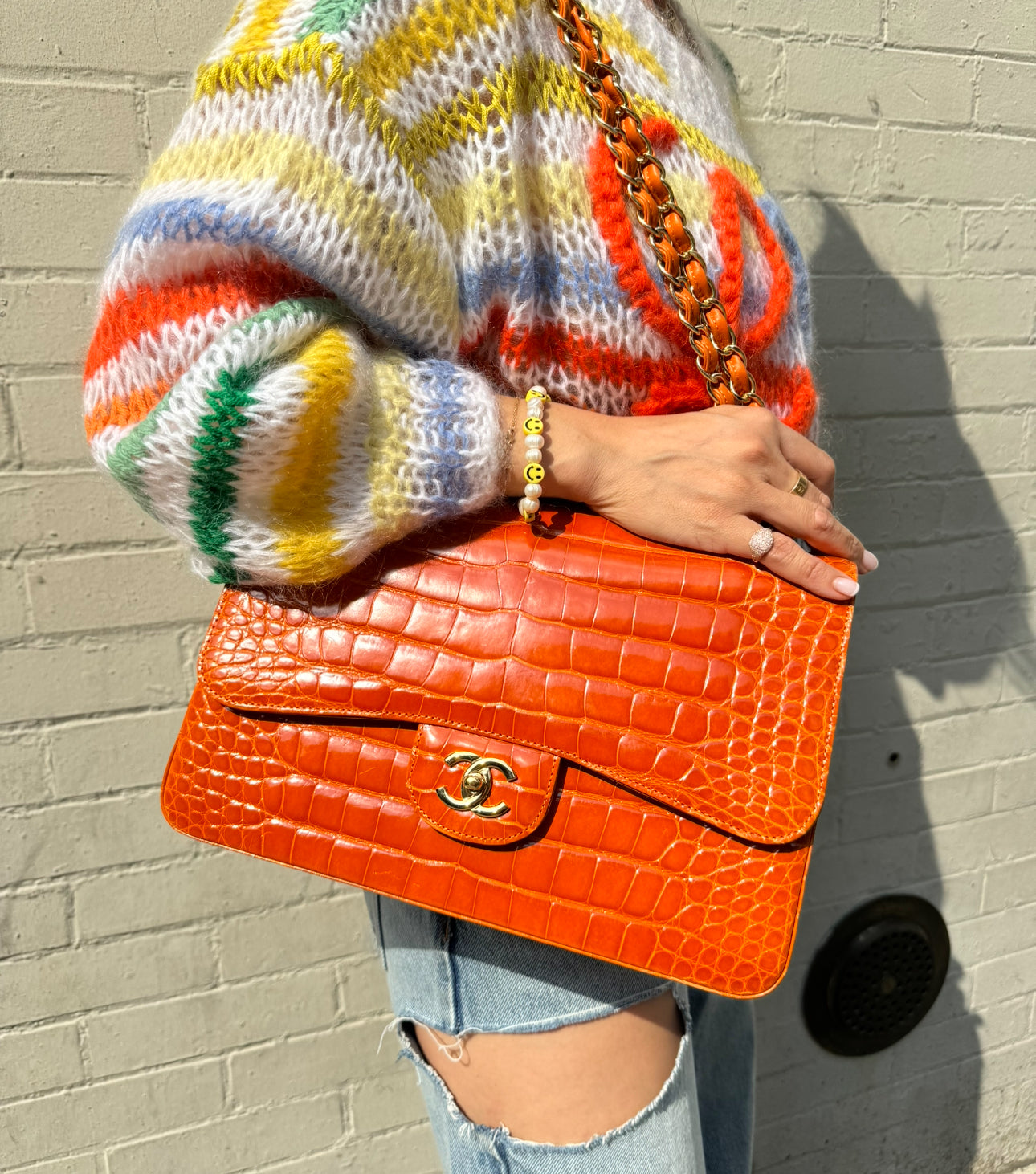 Chanel Orange Alligator Large Classic Double Flapbag