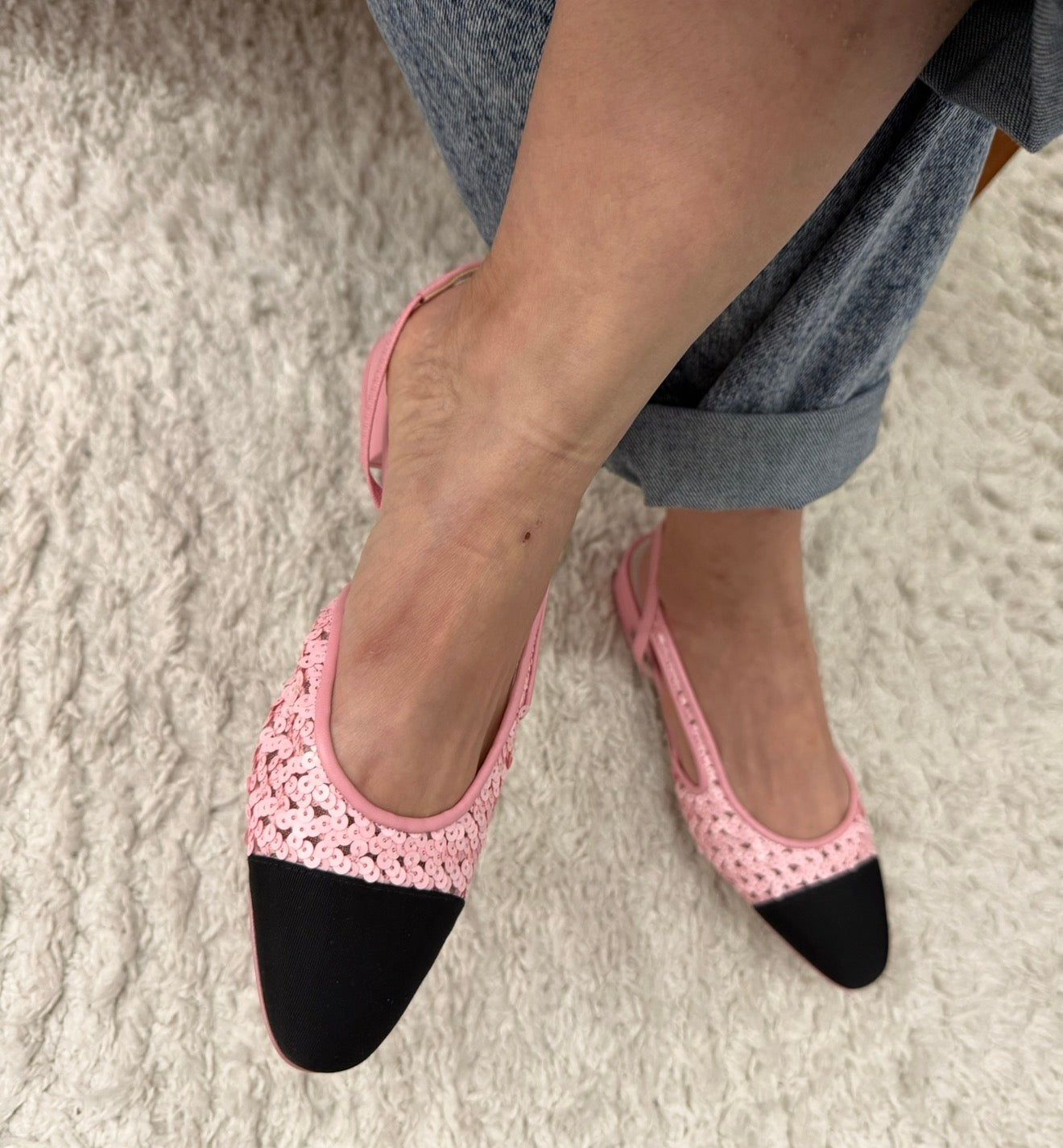 Chanel Pink Sequins Slingback Flats