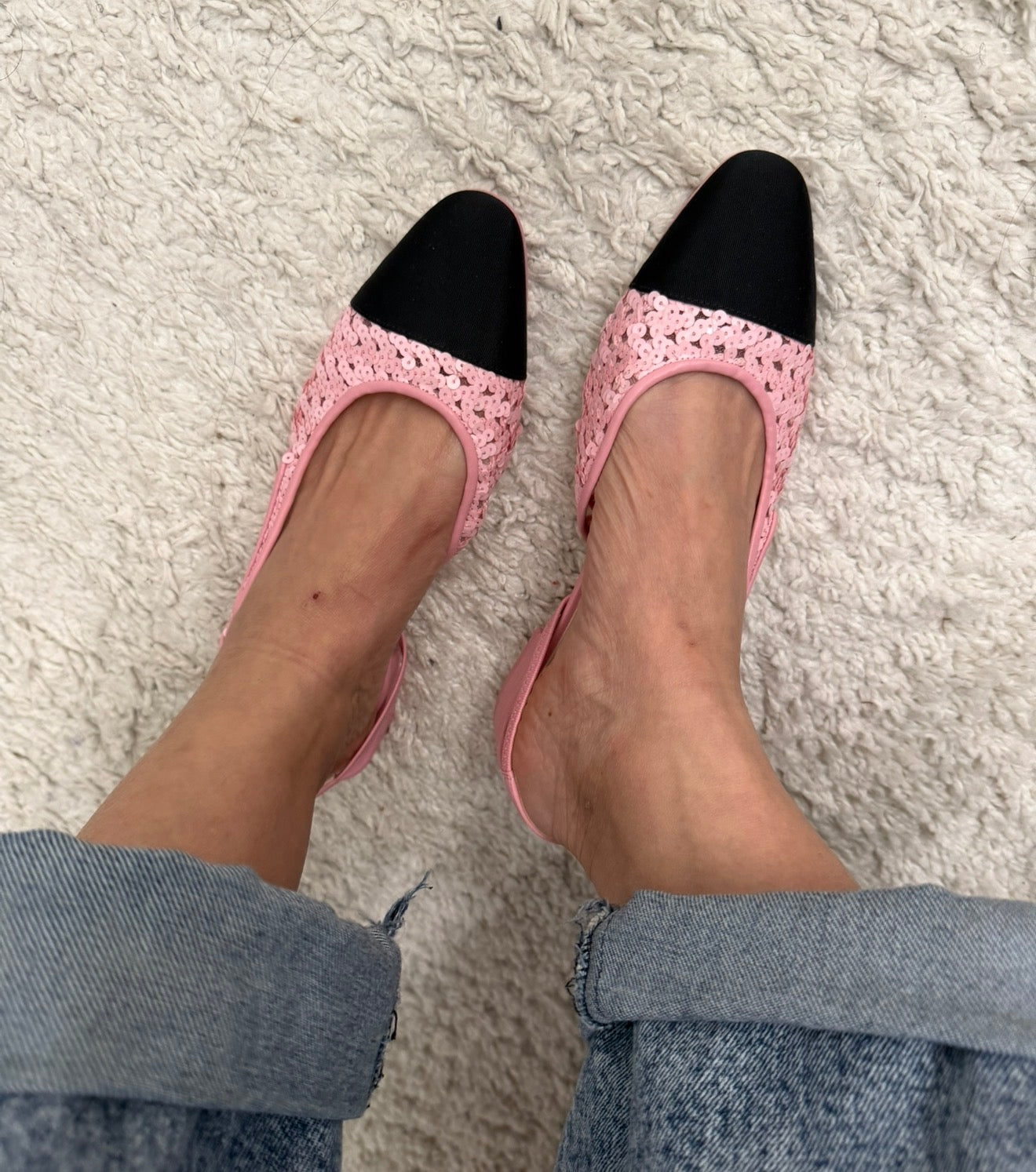 Chanel Pink Sequins Slingback Flats 
