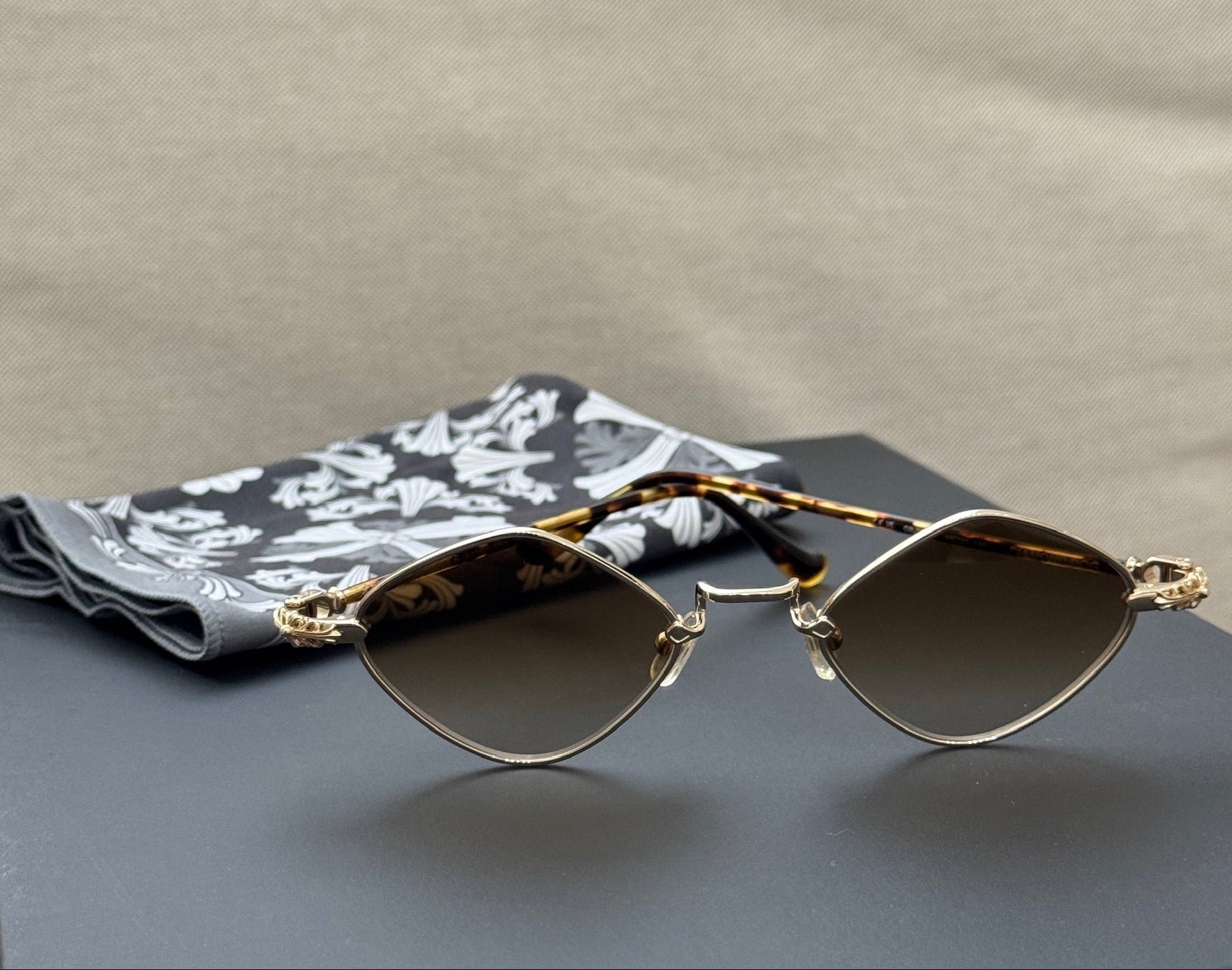 Chrome Hearts Diamond Dog Sunglasses Brown Lens with Gold Frame