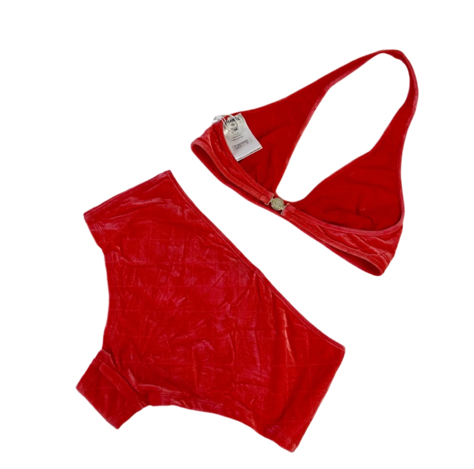 Chanel Coco Beach Coral Red Bikini Top and Bottom Set