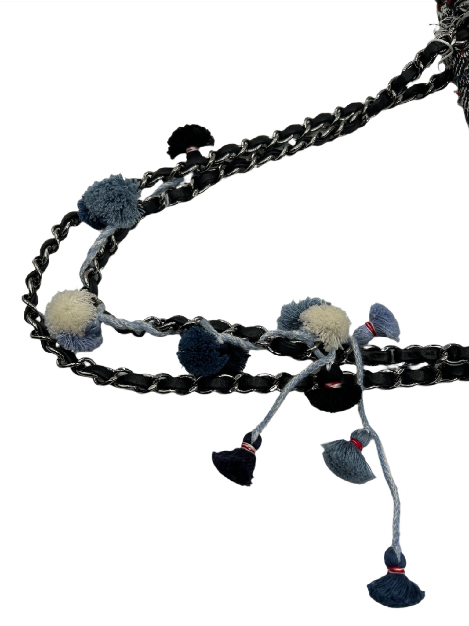 Chanel Black and White Tweed Pom Pom Flapbag