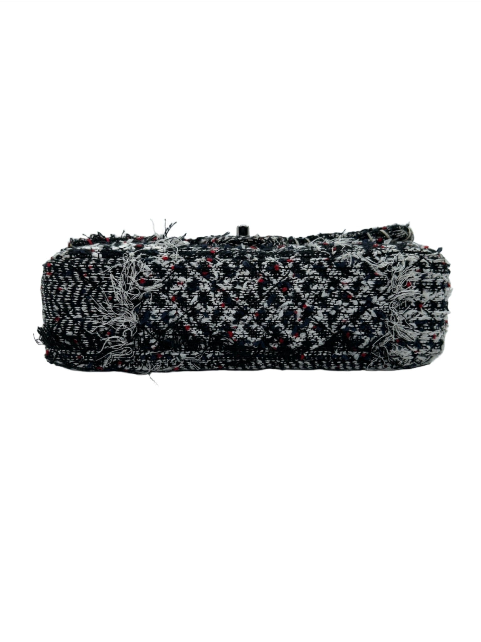 Chanel Black and White Tweed Pom Pom Flapbag