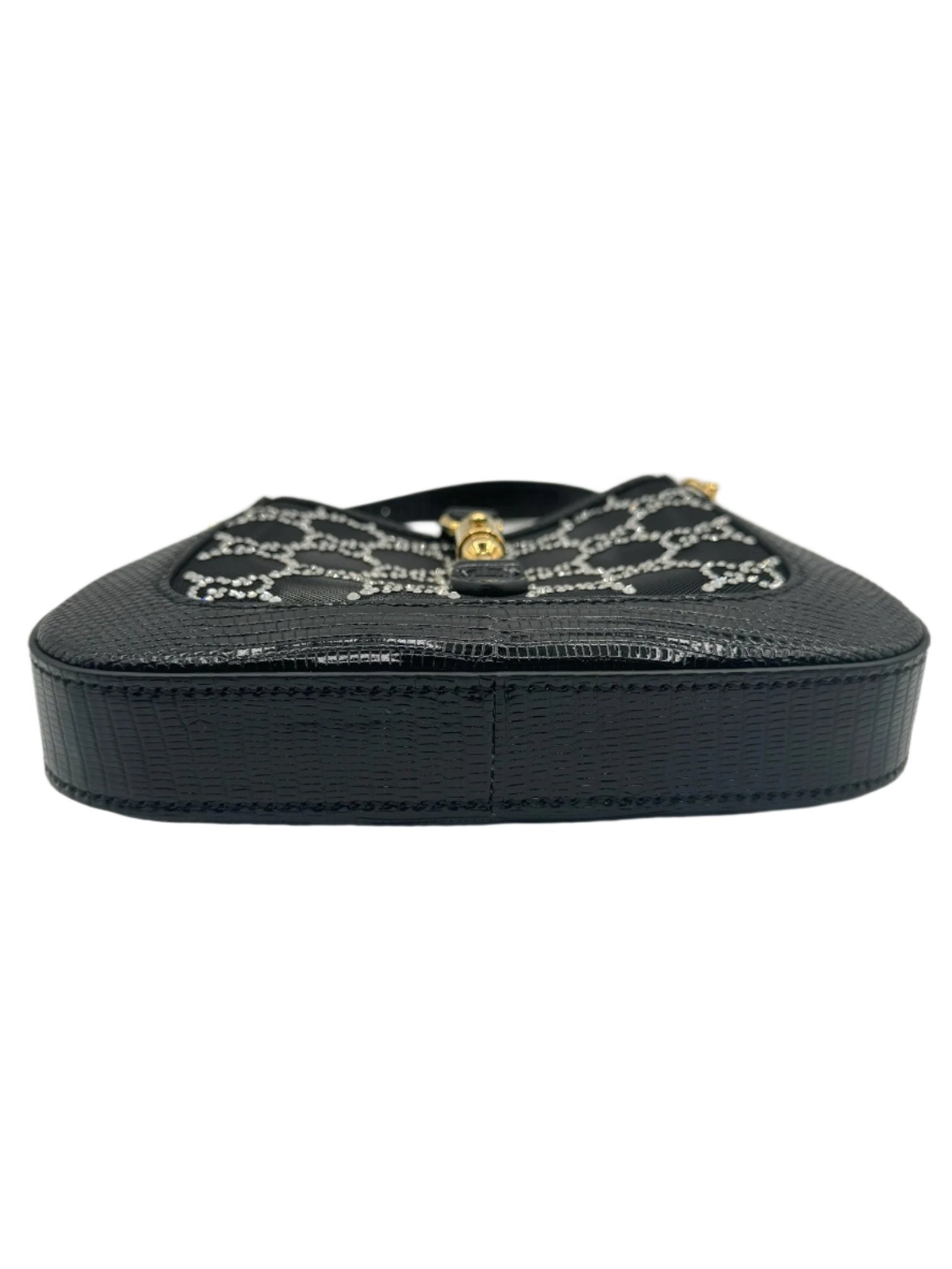 Gucci Mini Jackie Black Lizard Bag with GG Crystals
