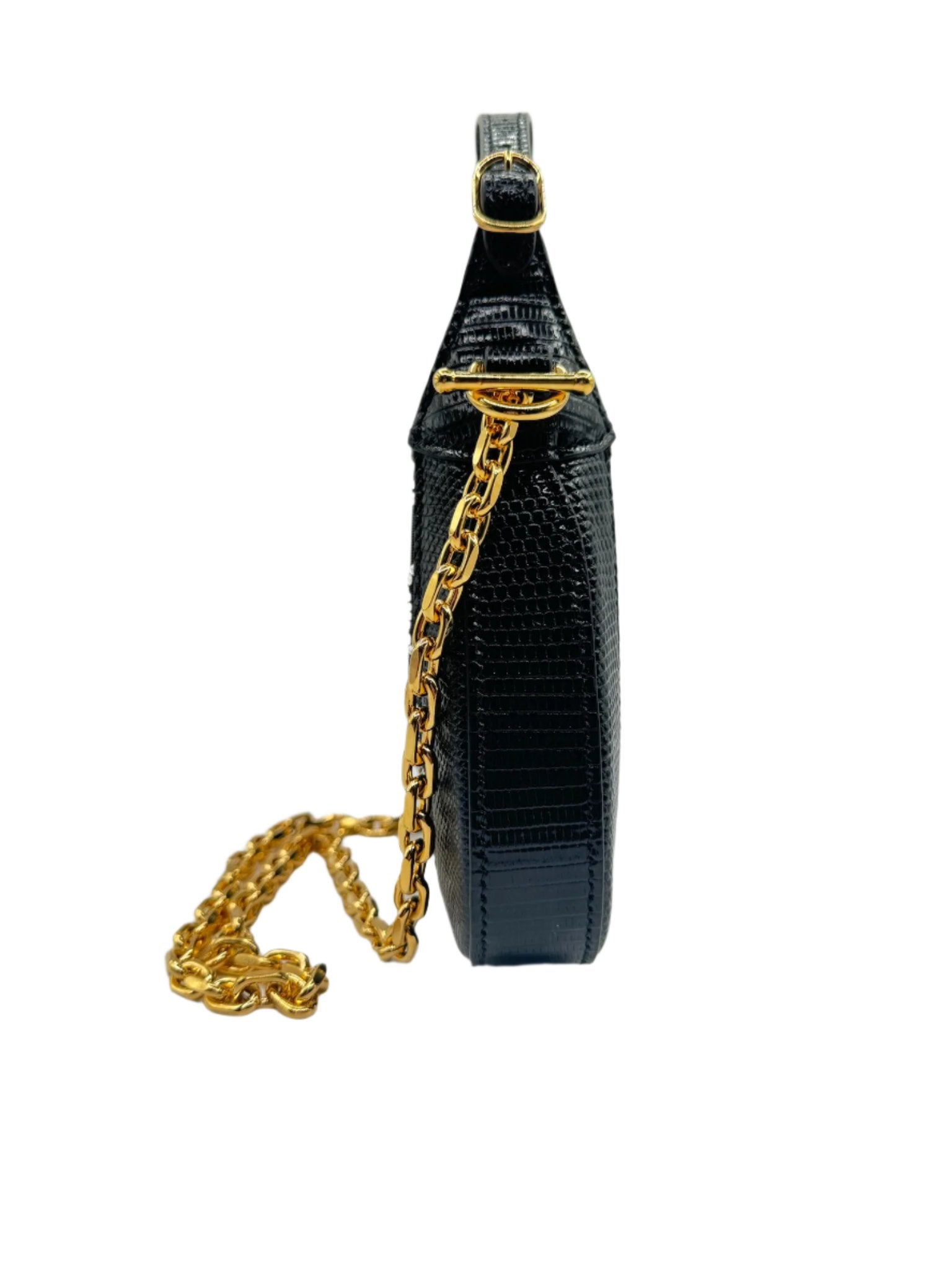 Gucci Mini Jackie Black Lizard Bag with GG Crystals