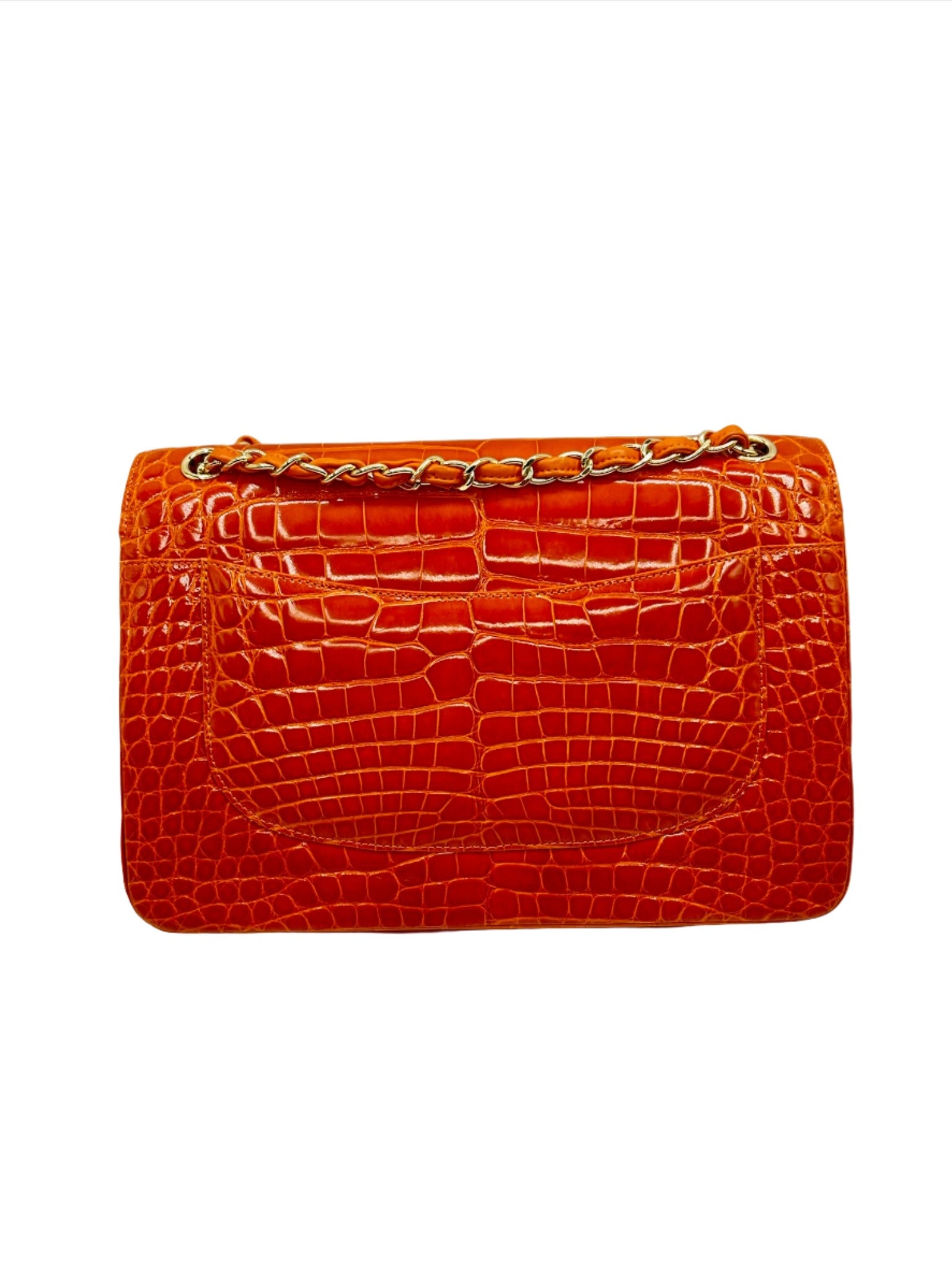 Chanel Orange Alligator Large Classic Double Flapbag