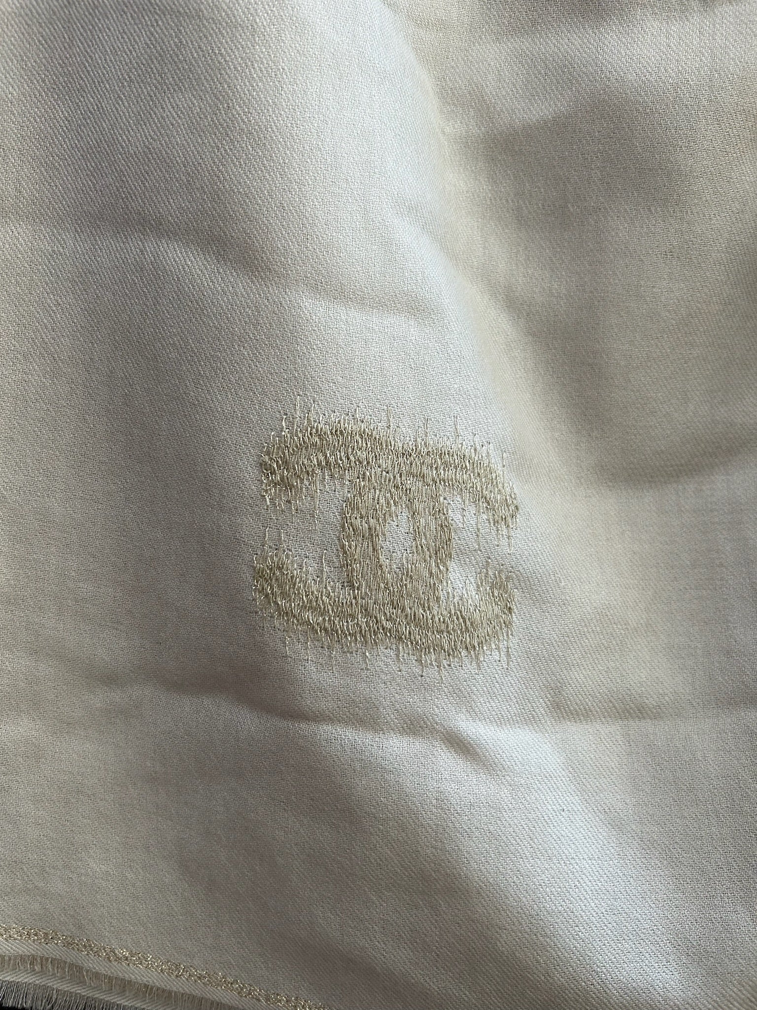 Chanel Beige Cashmere Silk Scarf with CC Logo