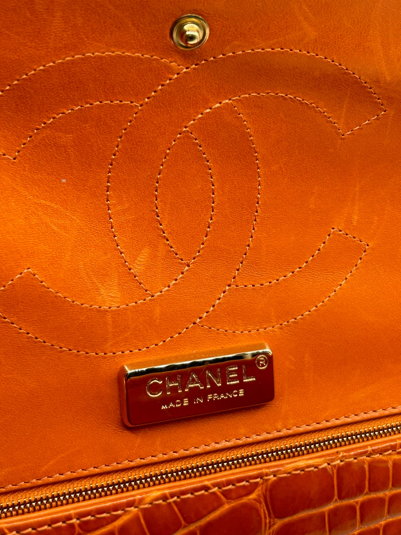Chanel Orange Alligator Large Classic Double Flapbag