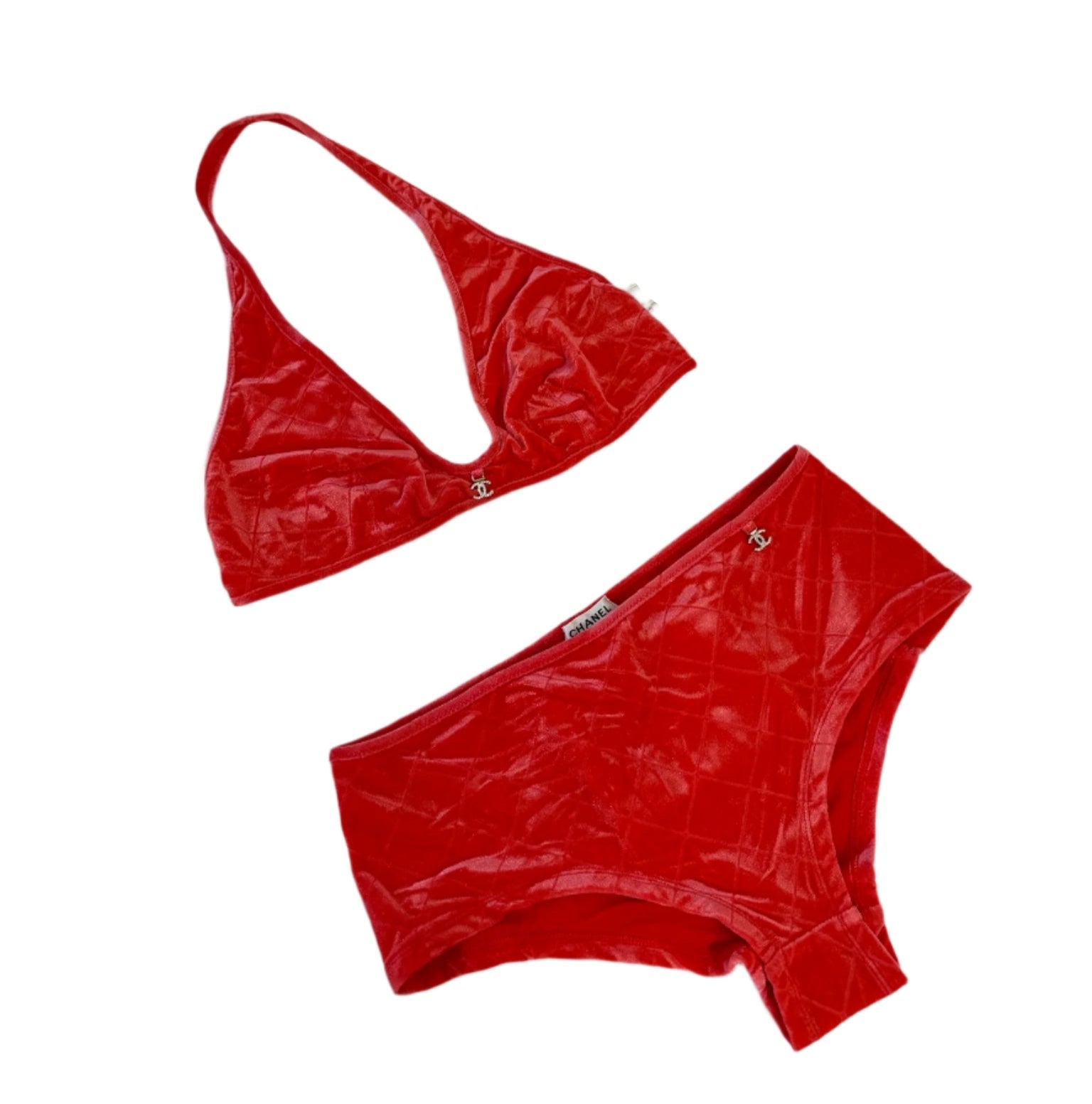 Chanel Coco Beach Coral Red Bikini Top and Bottom Set