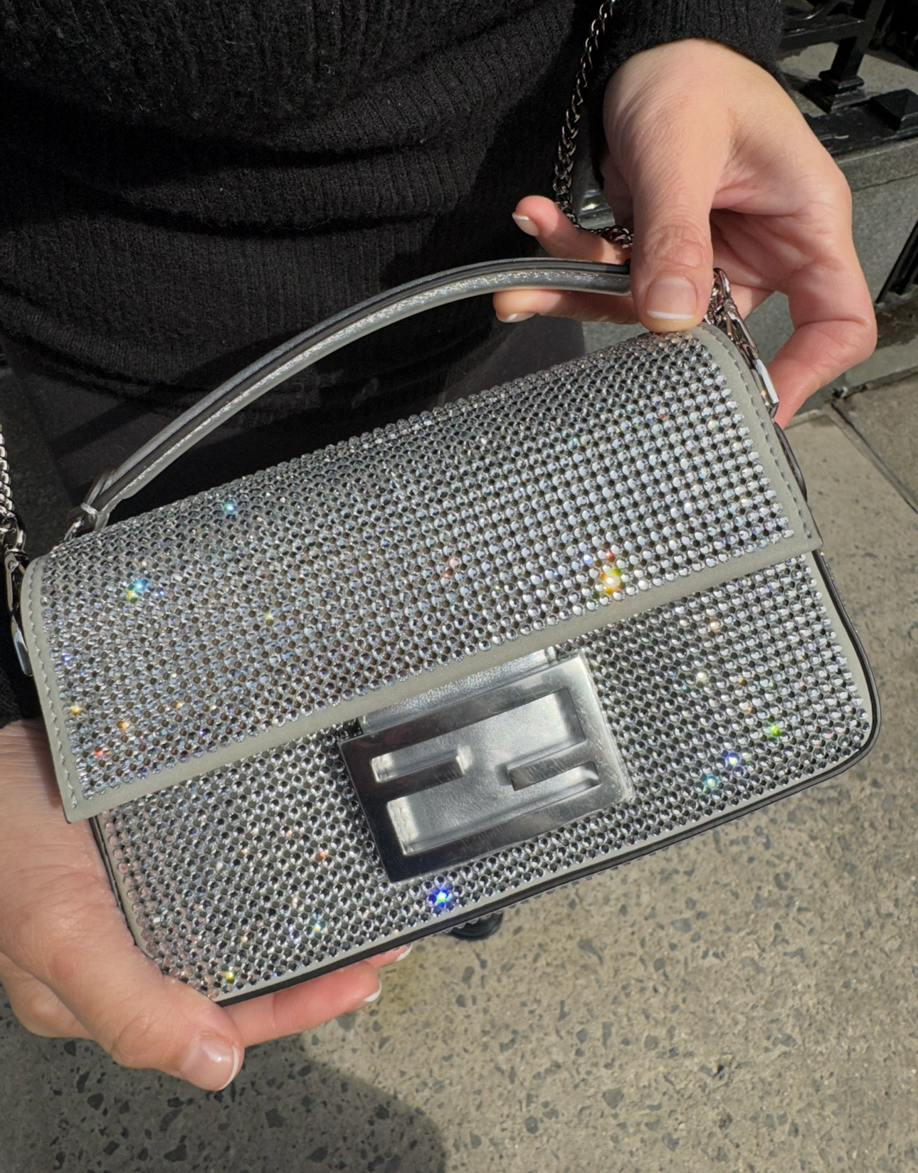 Fendi Mini Silver Crystals Baguette
