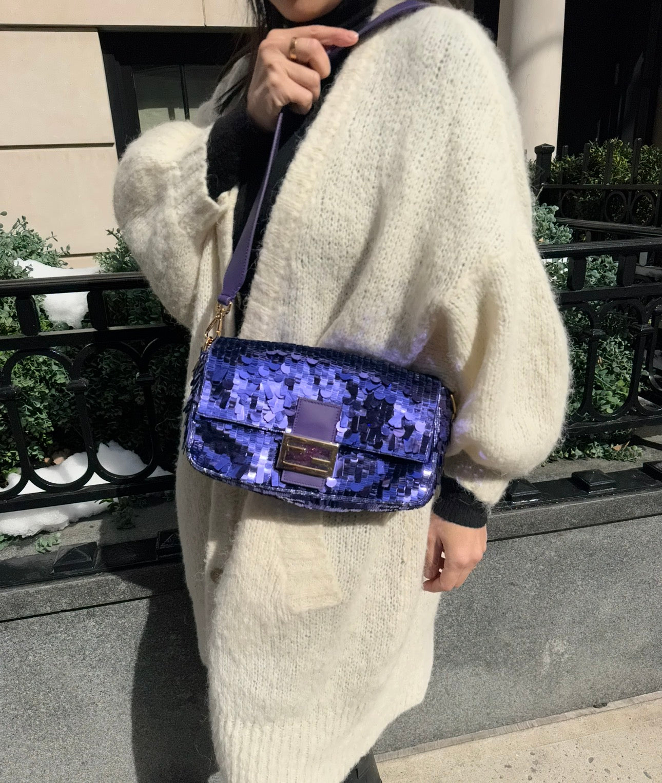 Fendi Purple Sequin Baguette