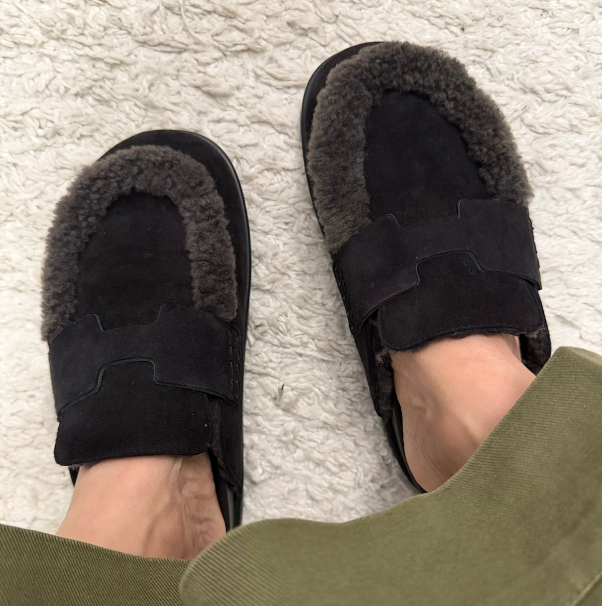 Hermès Black Shearling Go Mules