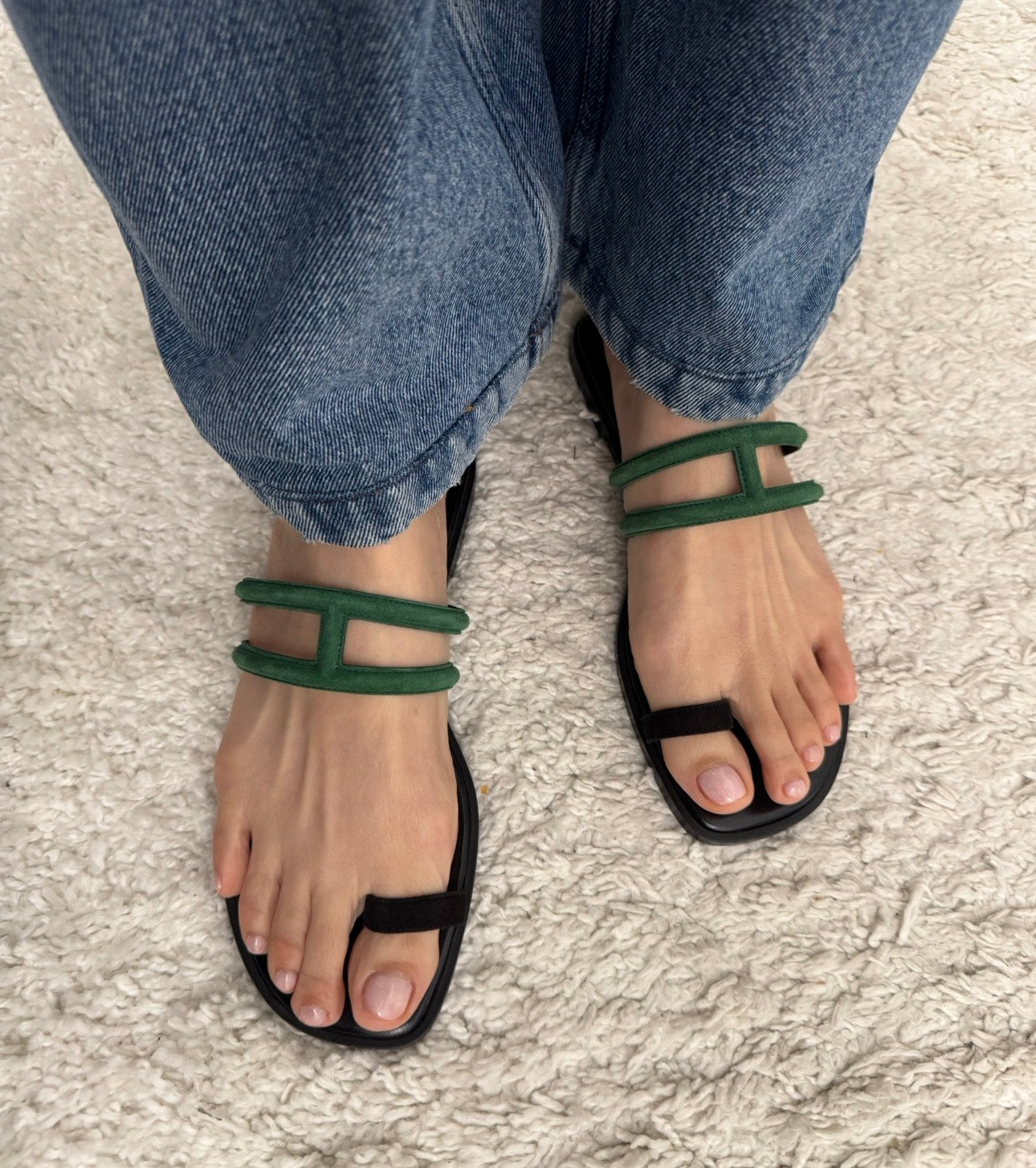 Hermès Georgia Sandals Black and Green - Size FR 37.5