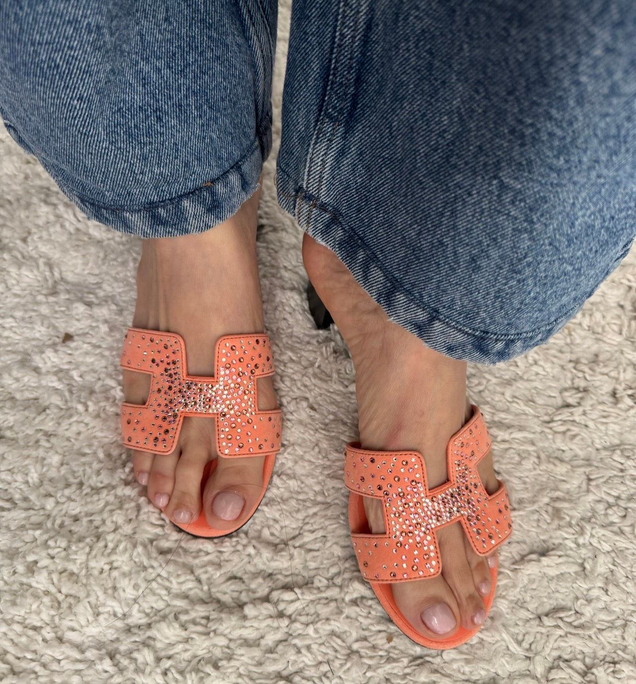 Hermès Oasis Sandals Coral Orange with Crystals
