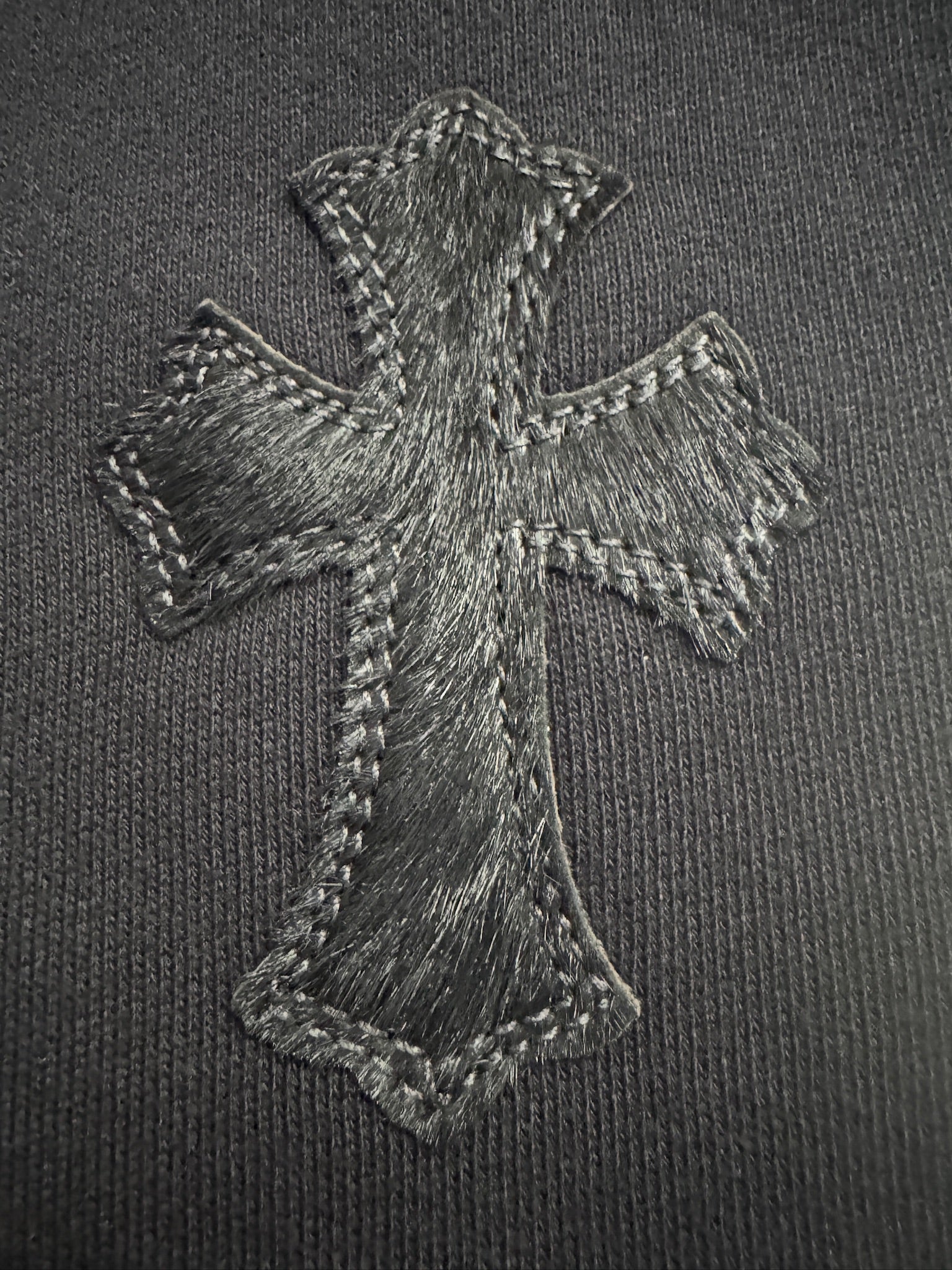 Chrome Hearts Black Sweater Black Leather and Ponyhair Cross Patches