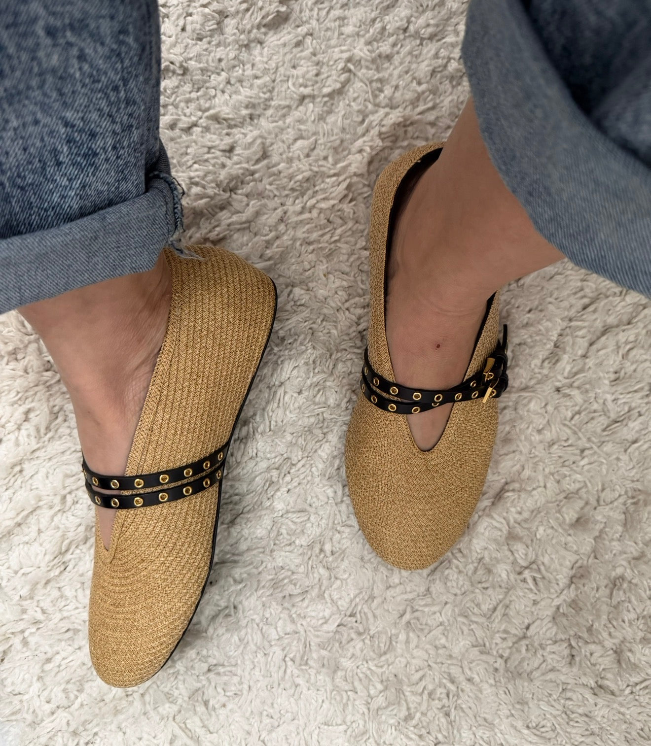 Alaïa Beige Raffia Ballet Flats