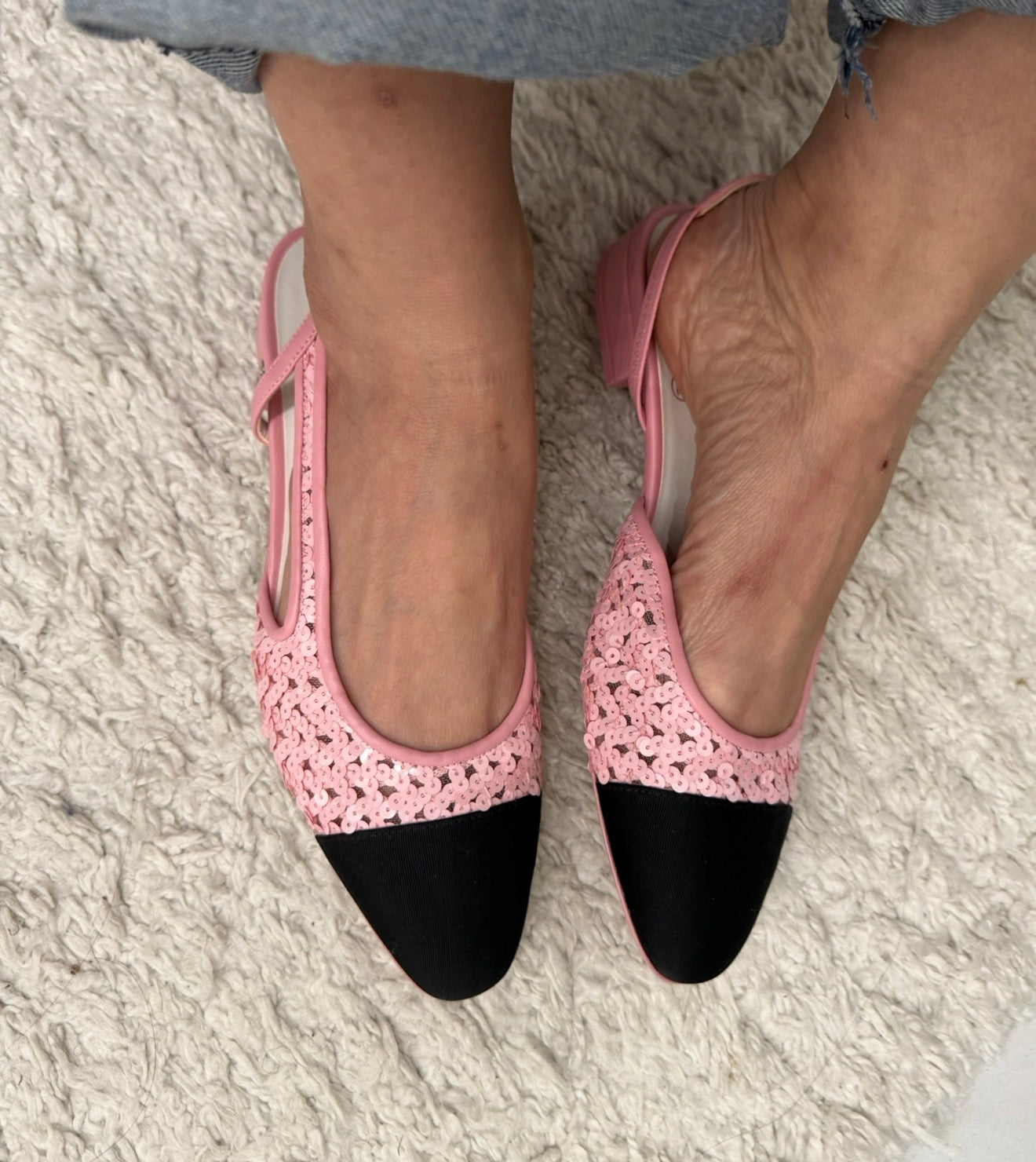 Chanel Pink Sequins Slingback Flats 
