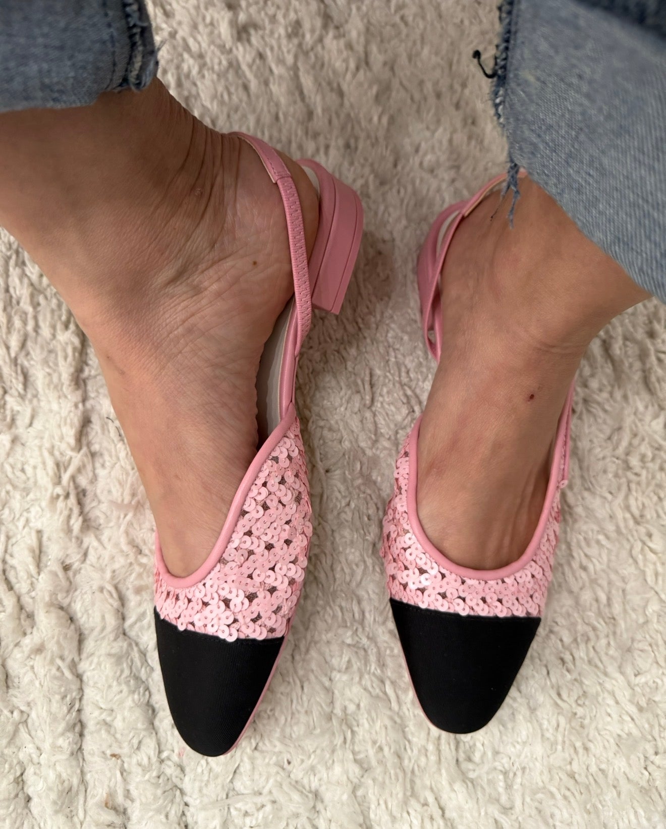 Chanel Pink Sequins Slingback Flats 