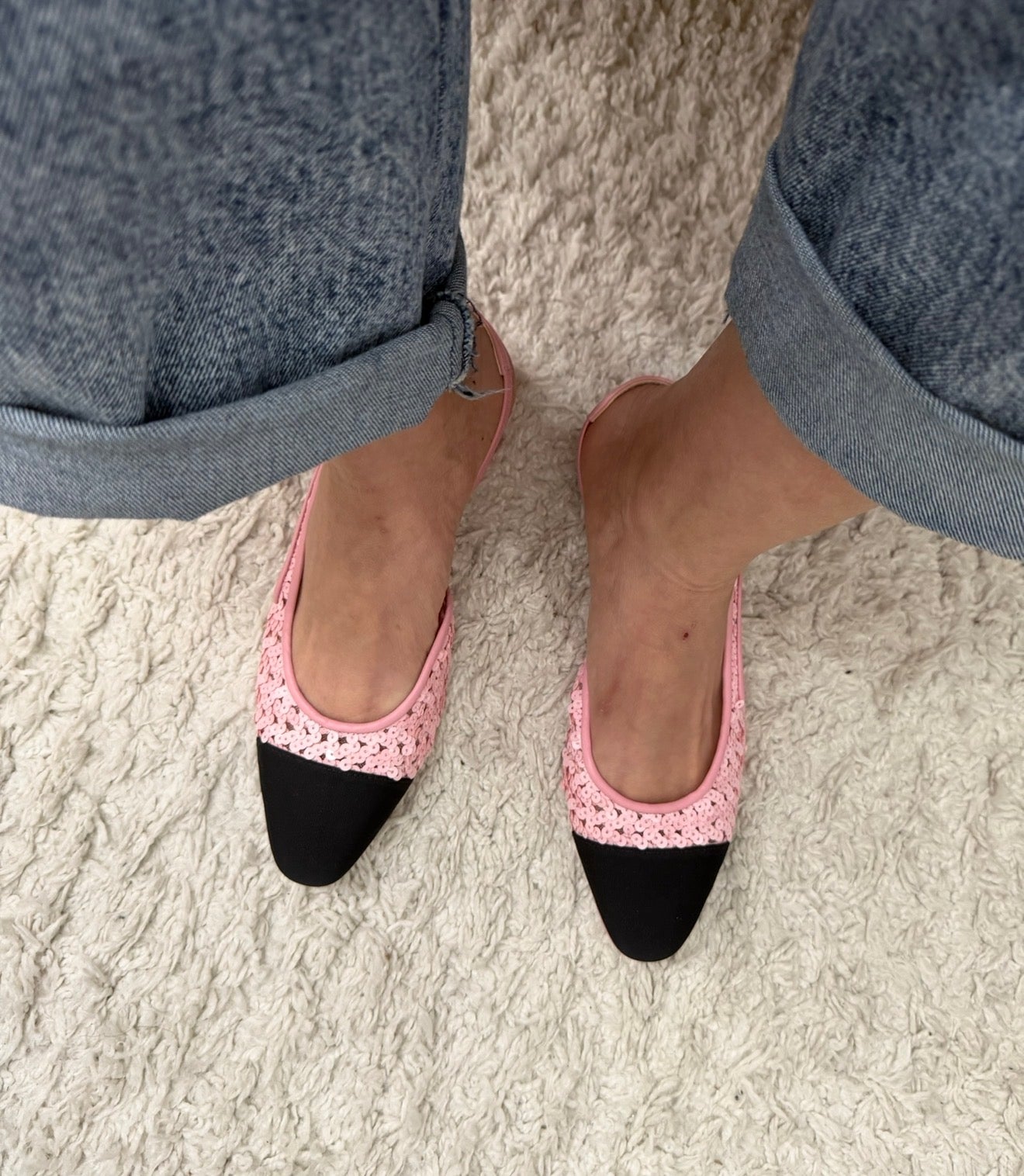 Chanel Pink Sequins Slingback Flats 