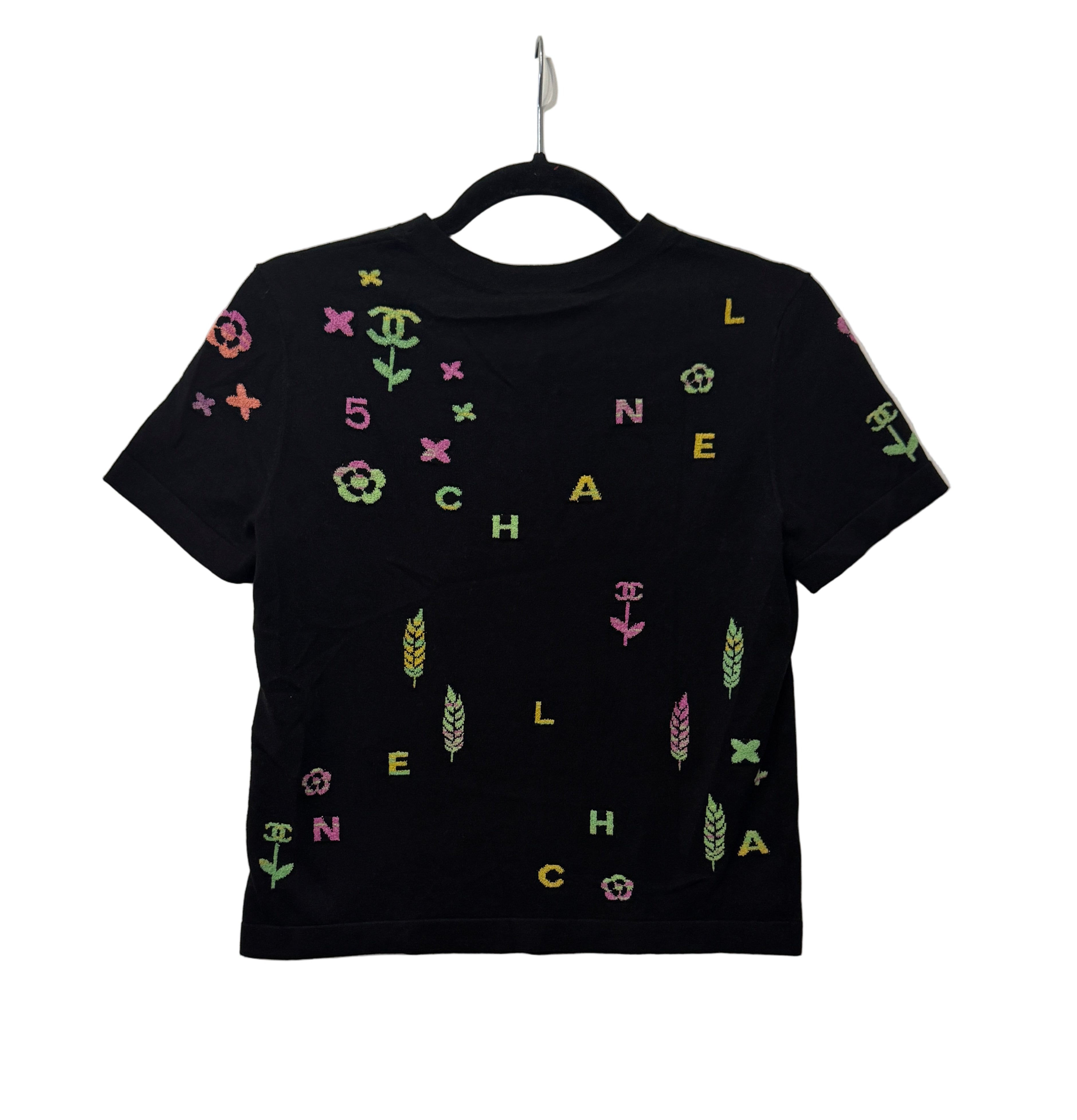 Chanel Black Top with Multicolor CHANEL Print Logo