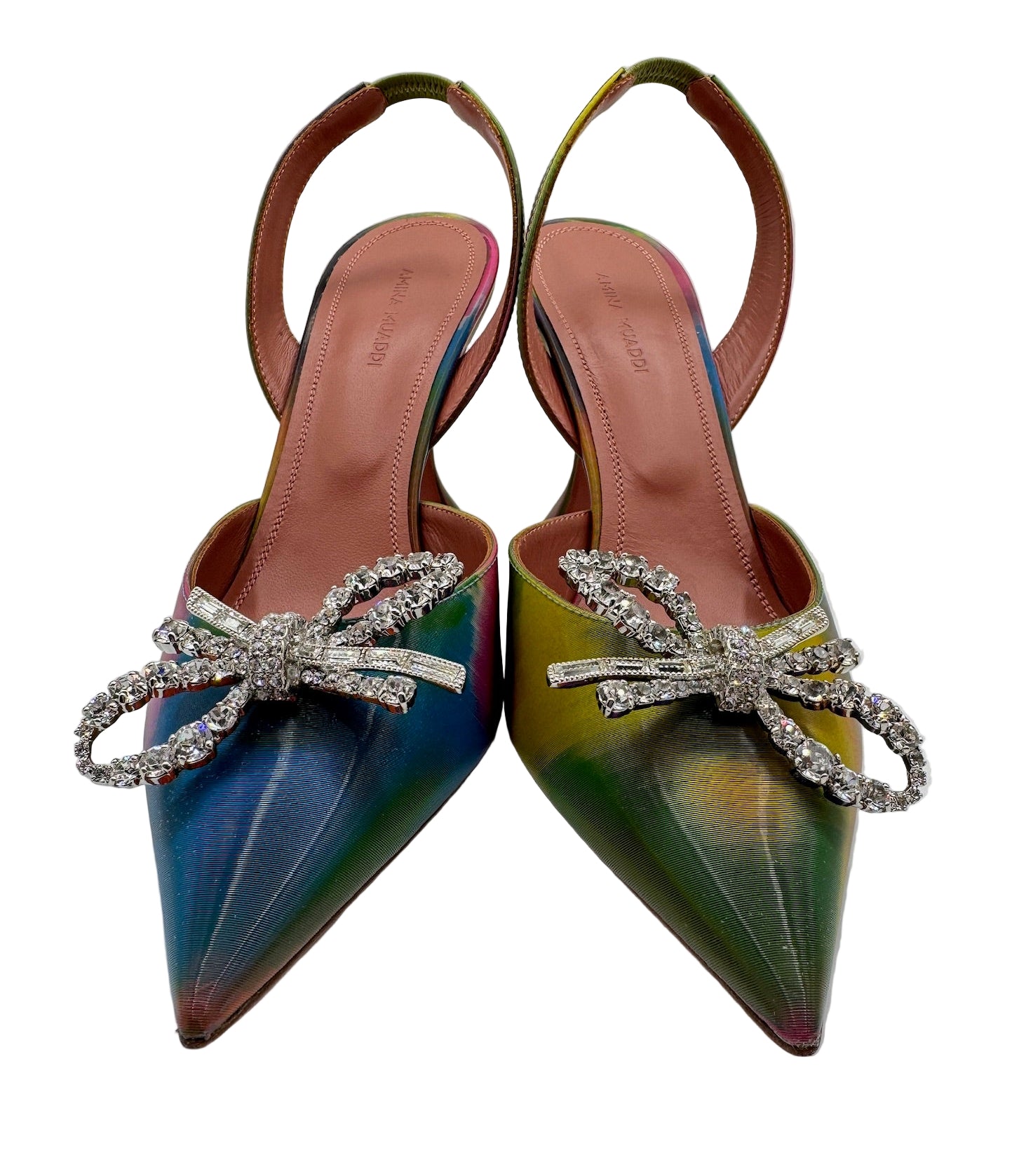 Amina Muaddi Rosie Multicolor Rainbow Slingback Heels