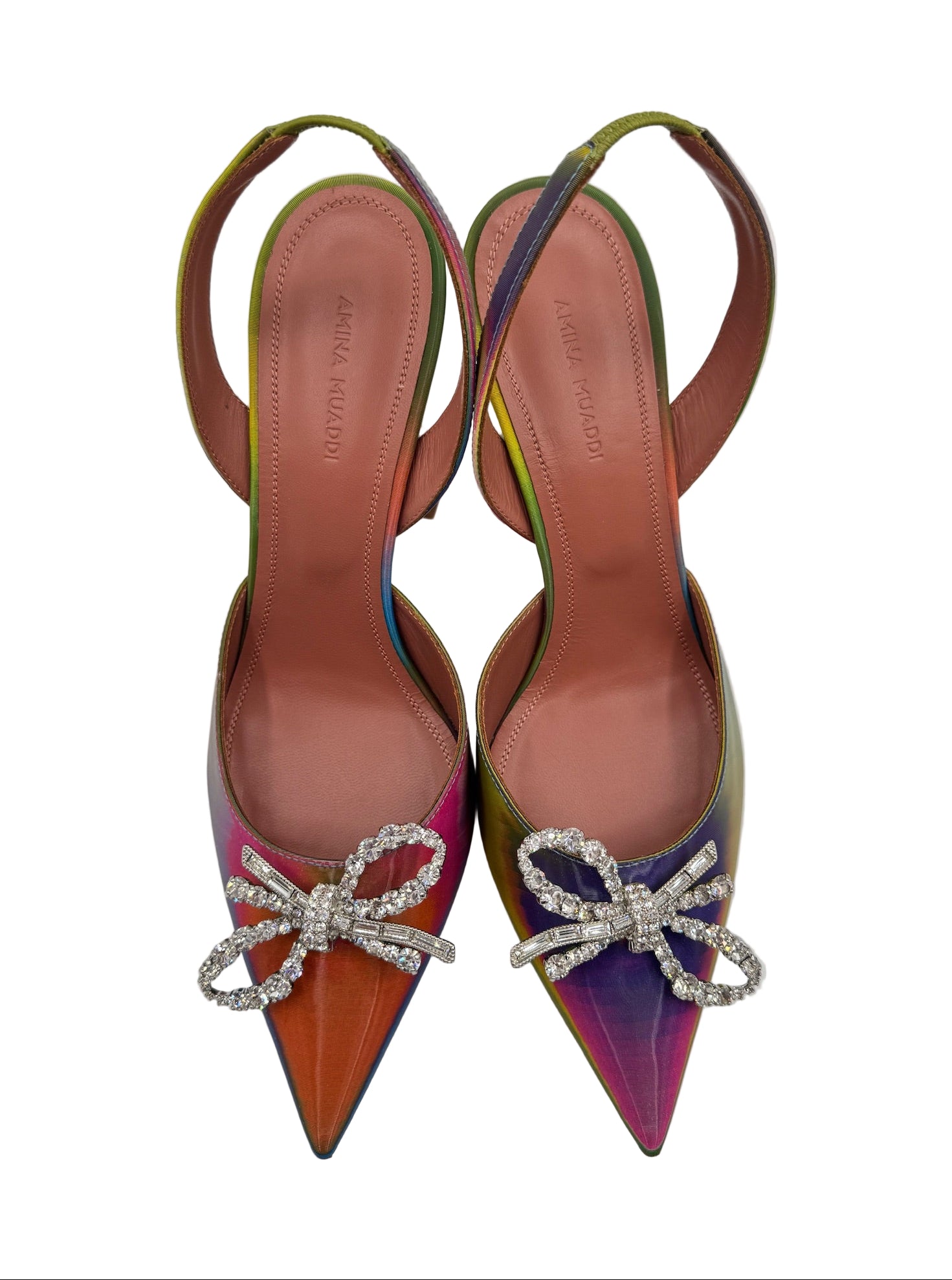 Amina Muaddi Rosie Multicolor Rainbow Slingback Heels