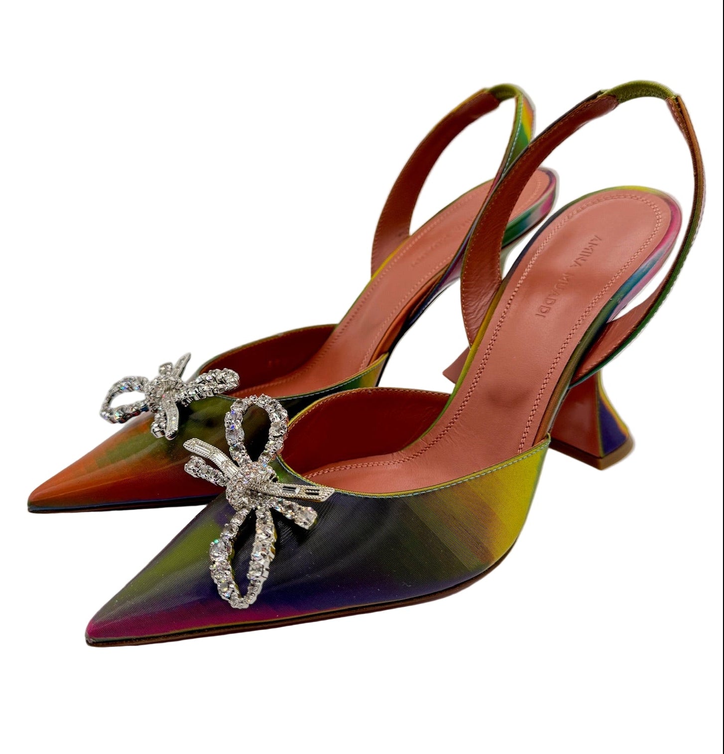 Amina Muaddi Rosie Multicolor Rainbow Slingback Heels