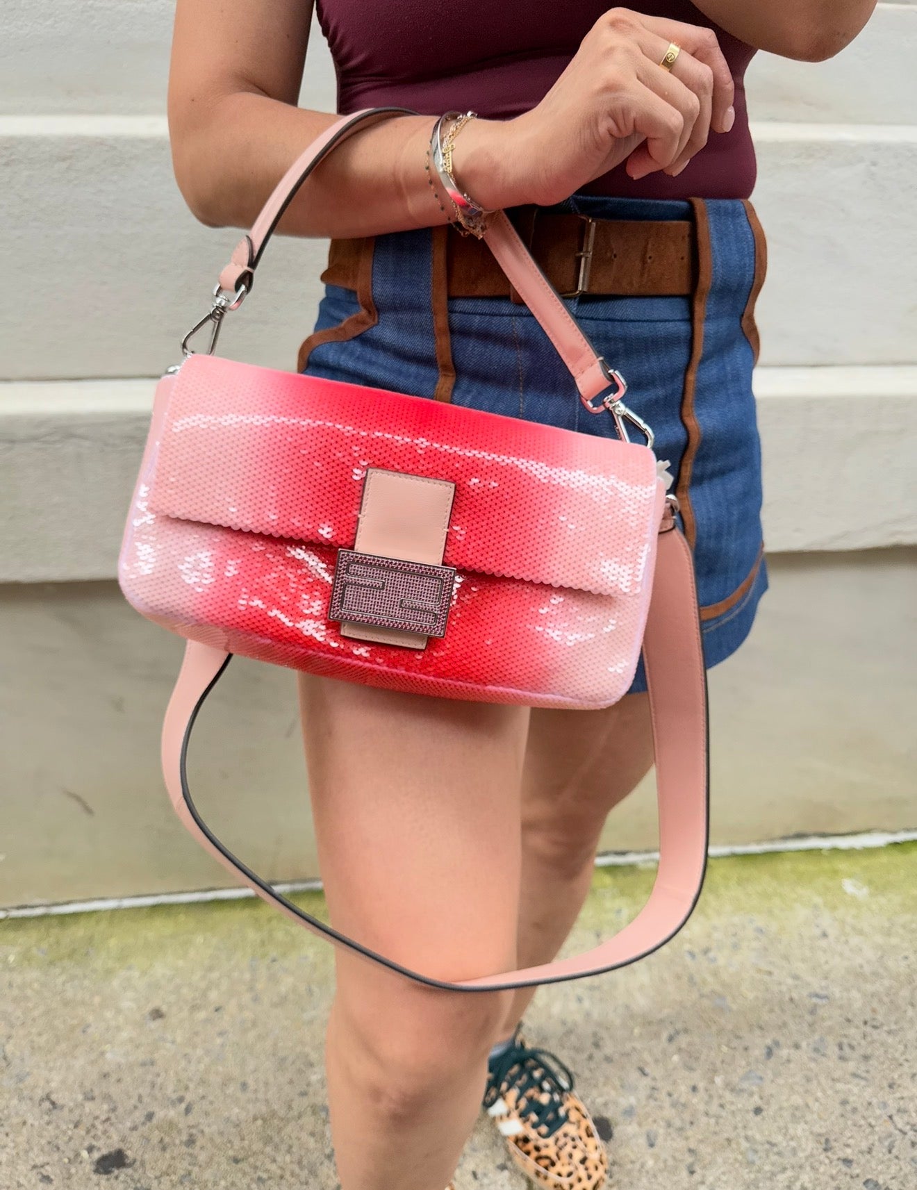 Fendi X Sarah Jessica Parker Pink Ombre Sequin Baguette