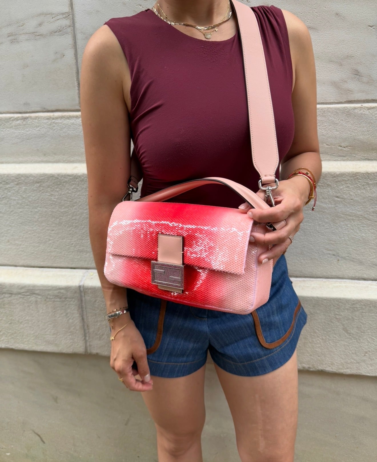 Fendi X Sarah Jessica Parker Pink Ombre Sequin Baguette