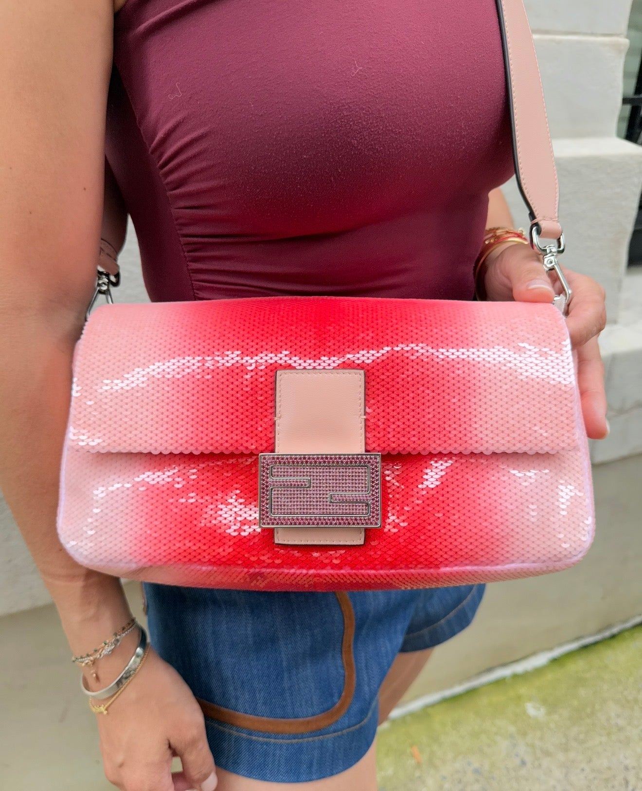 Fendi X Sarah Jessica Parker Pink Ombre Sequin Baguette