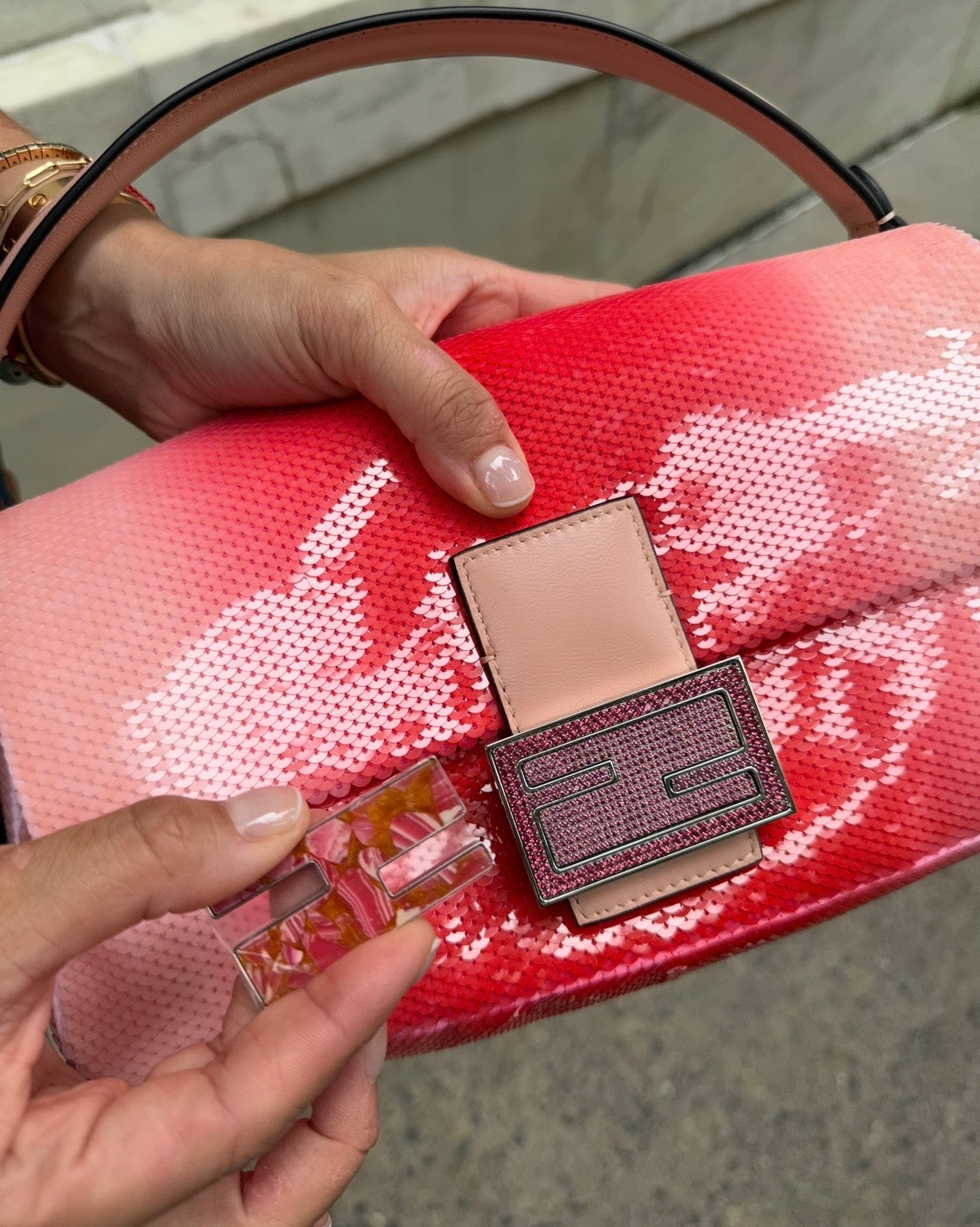 Fendi X Sarah Jessica Parker Pink Ombre Sequin Baguette