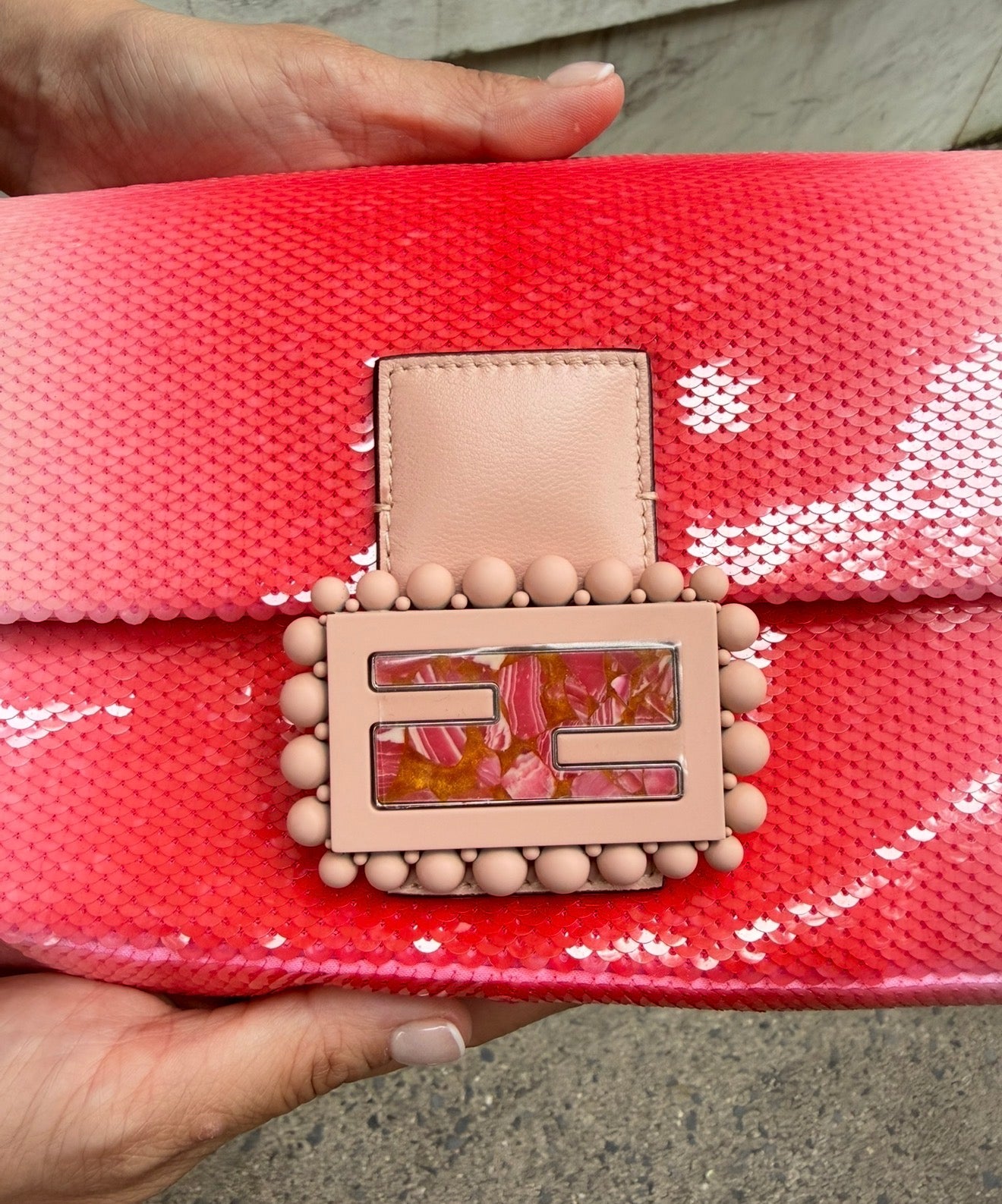 Fendi X Sarah Jessica Parker Pink Ombre Sequin Baguette