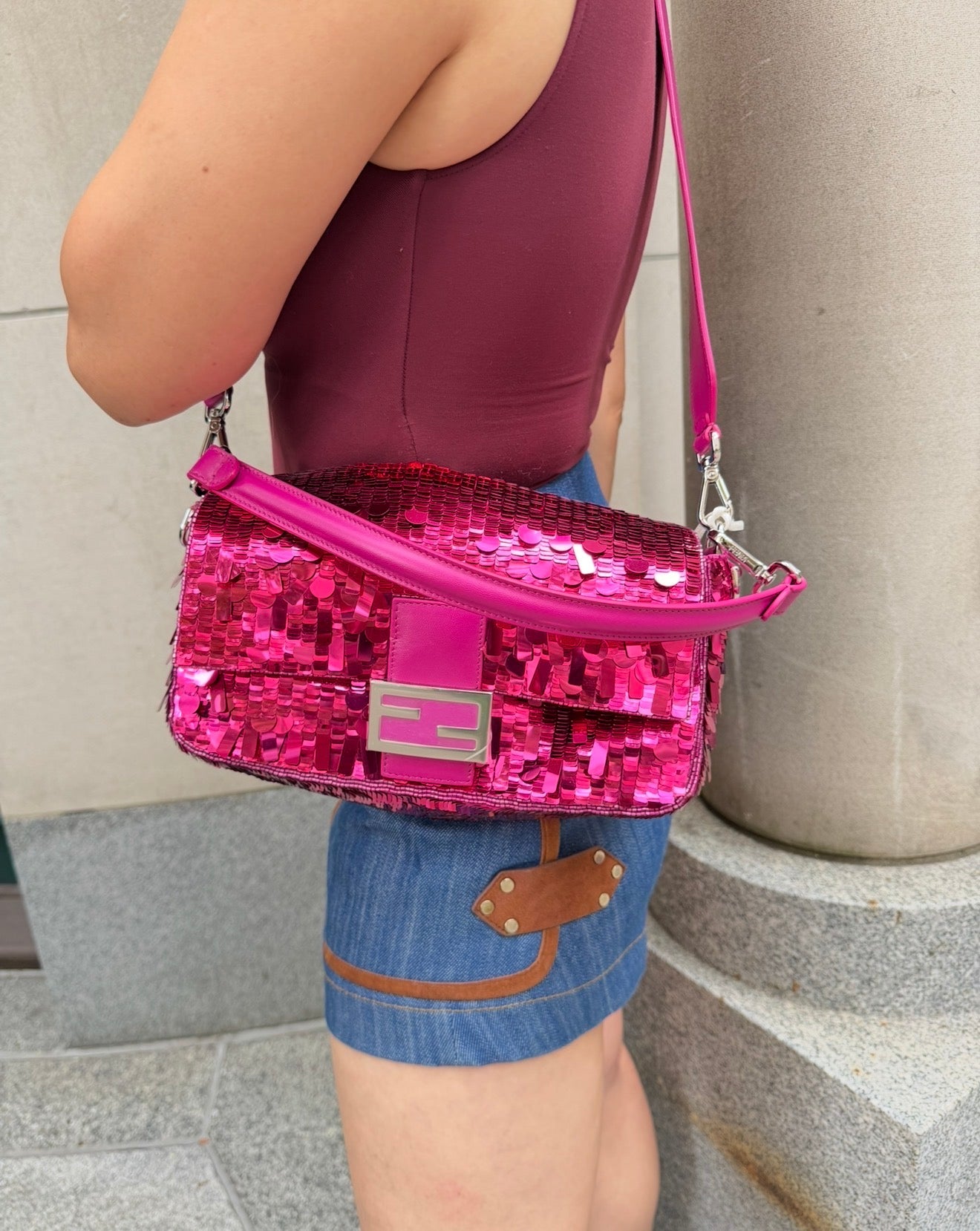 FENDI Pink Sequins Baguette