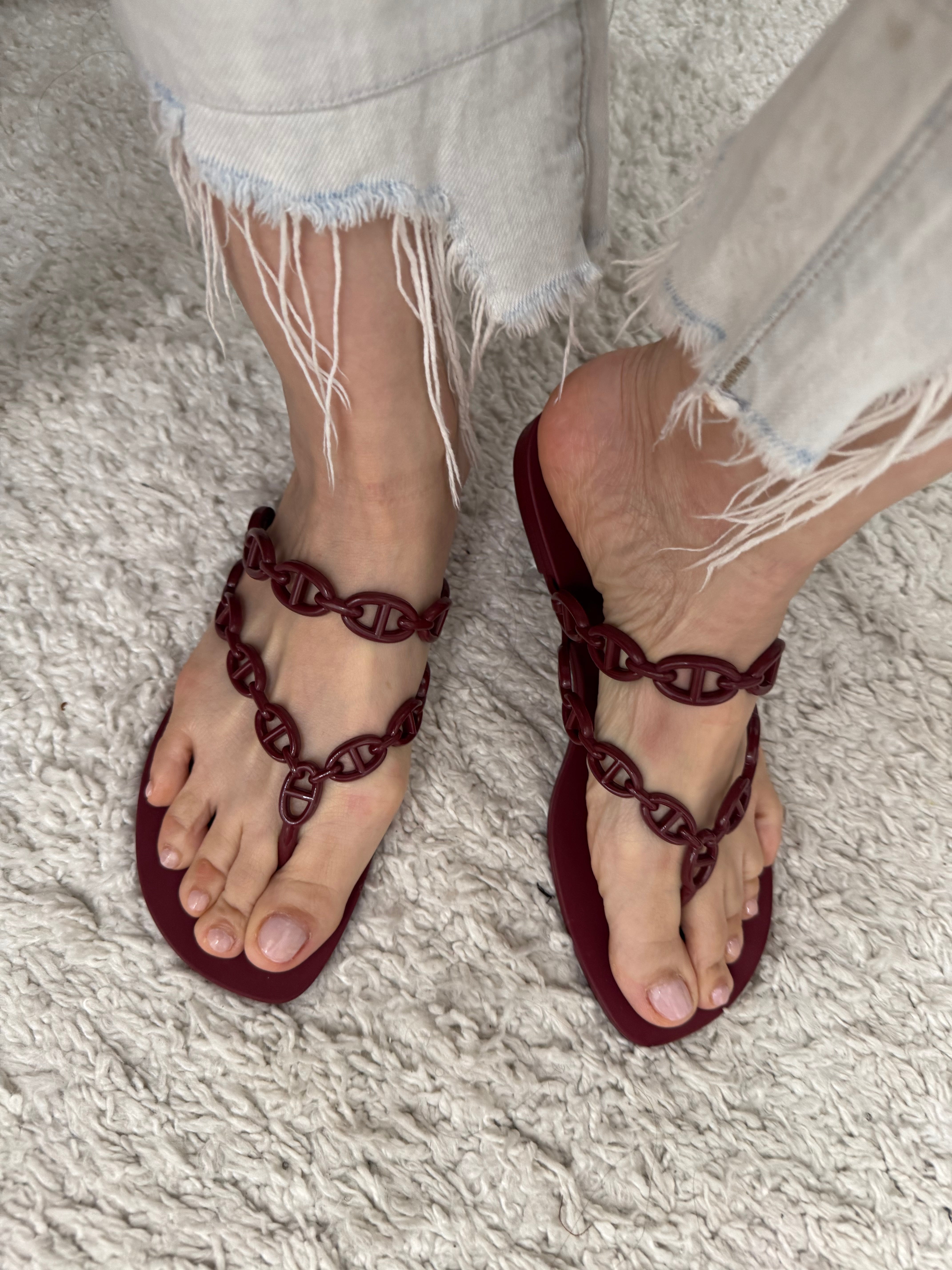 Hermès Burgundy Rouge H Island Jelly Sandals