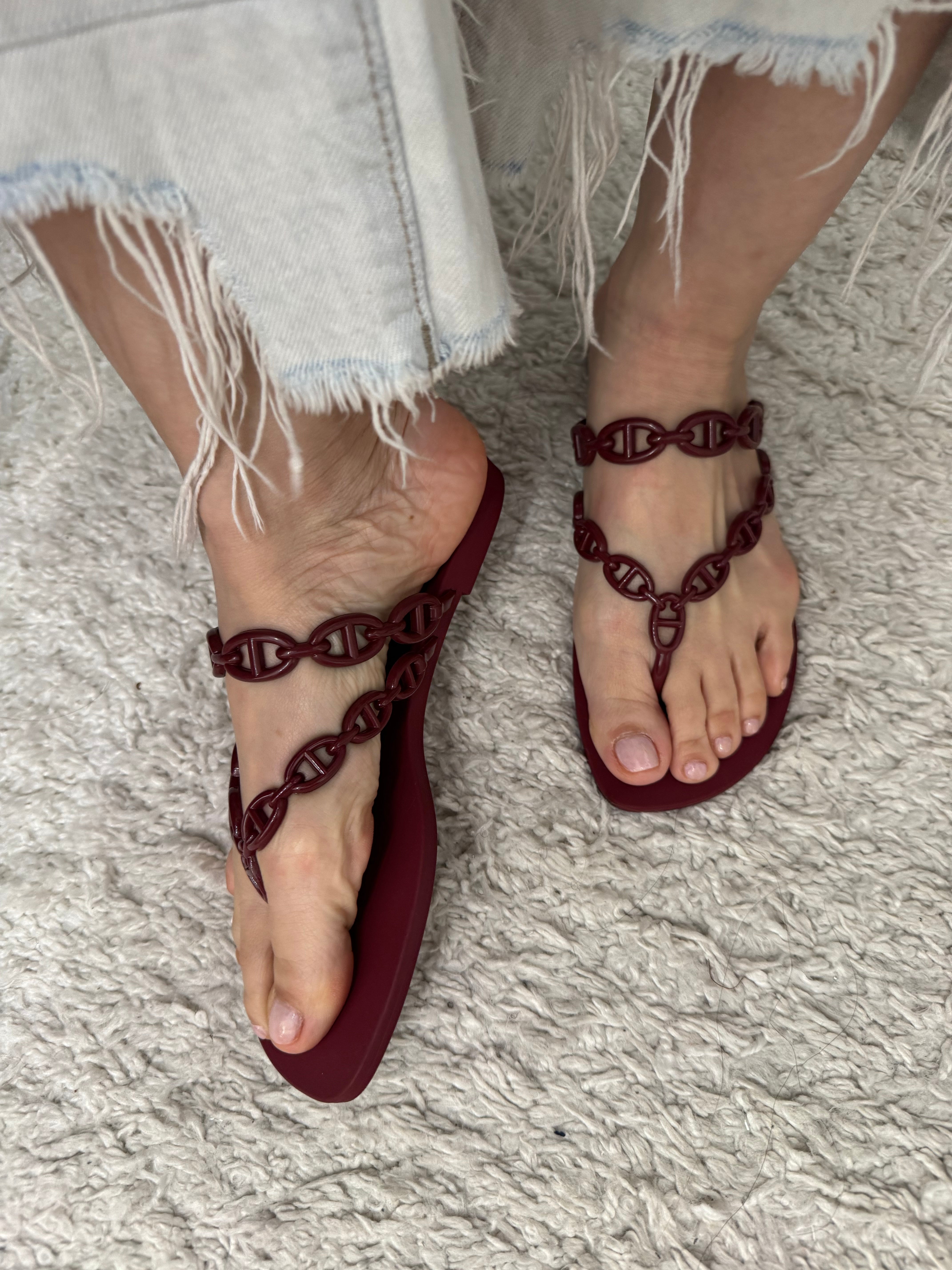 Hermès Burgundy Rouge H Island Jelly Sandals
