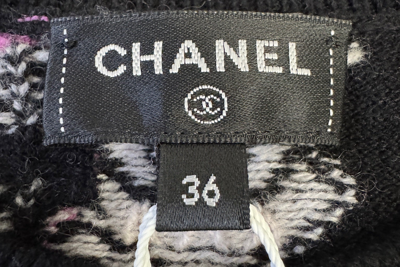 Chanel Black Cashmere Pullover with Colorful CC Logo and Charms - Size