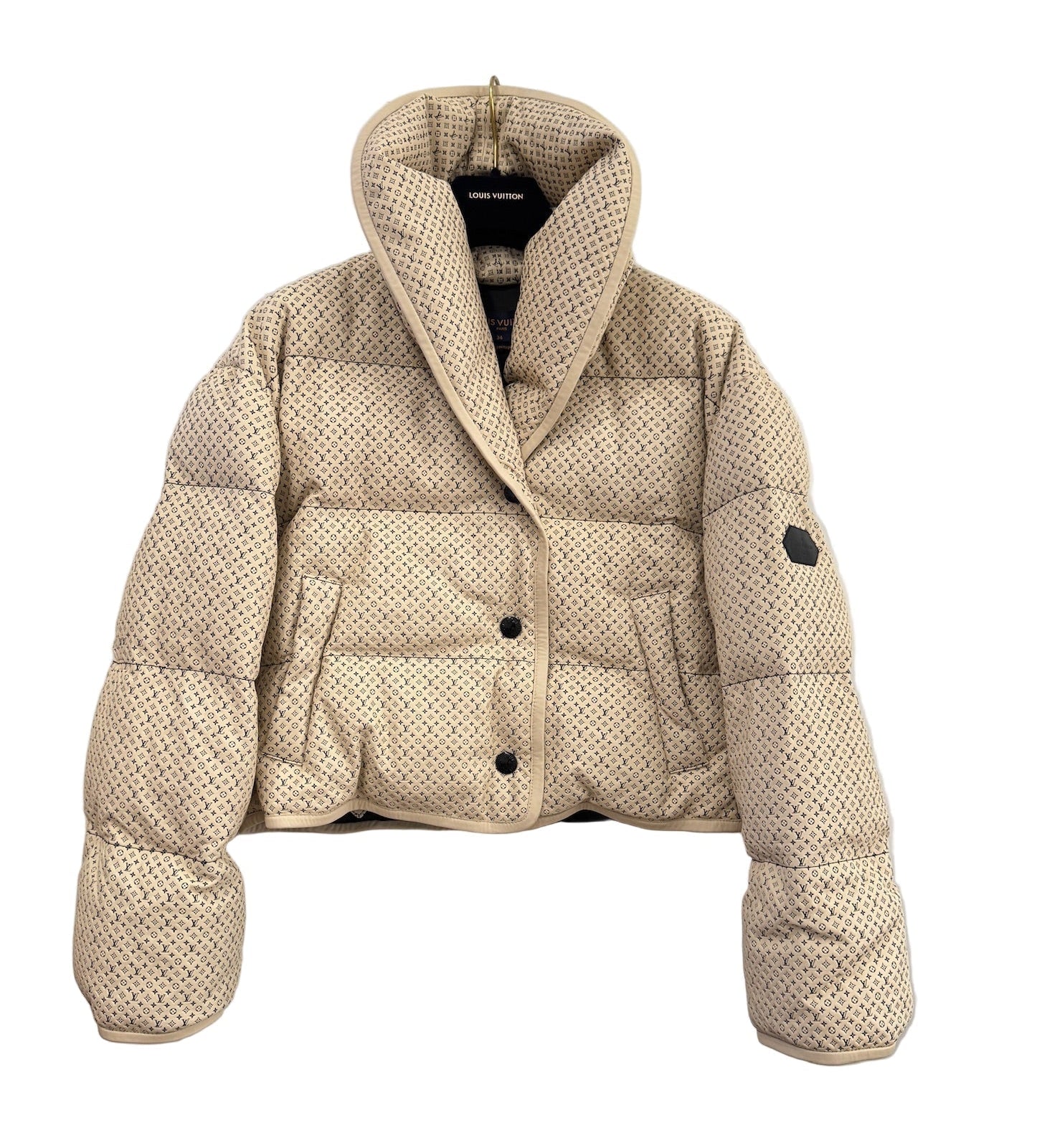 Louis Vuitton Cream Leather Puffer Jacket with Mini Monograms