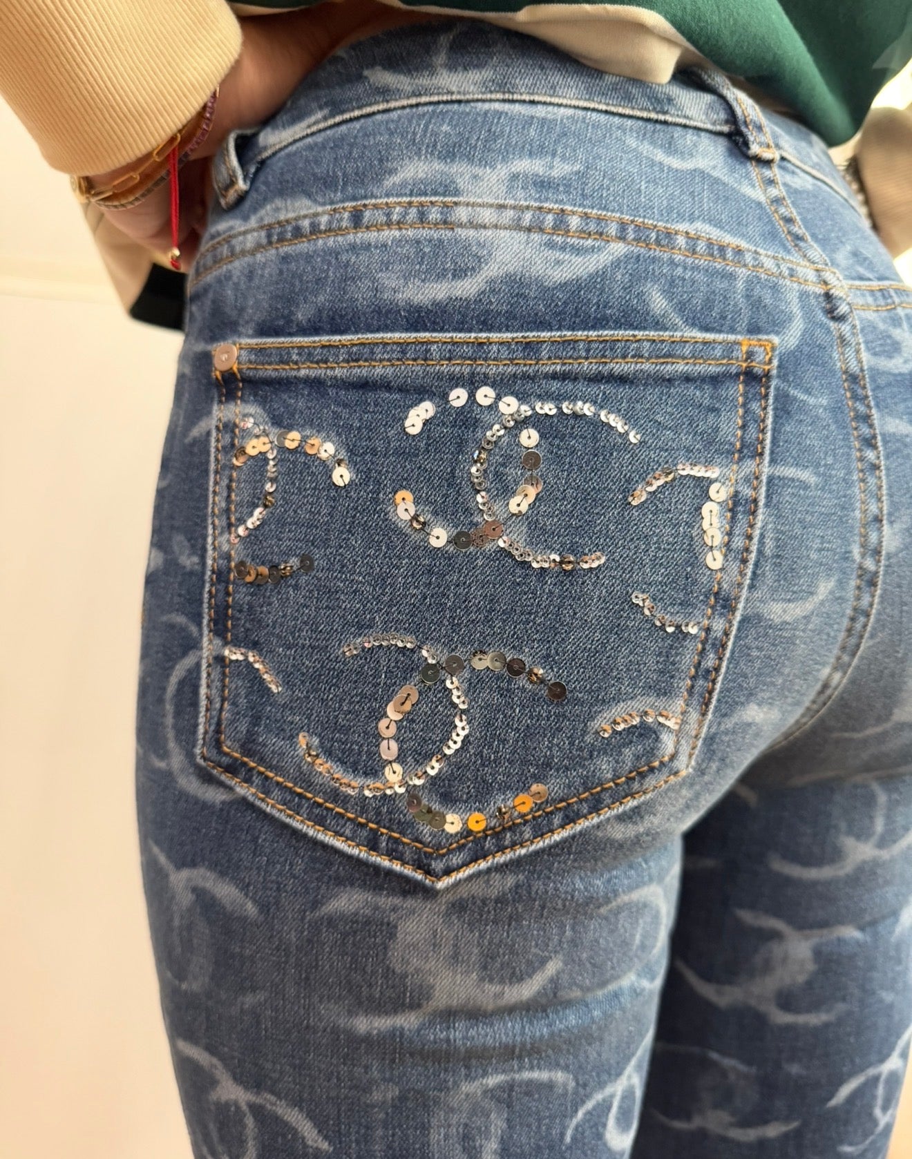 Chanel Blue Denim Skinny Jeans With CC Logos