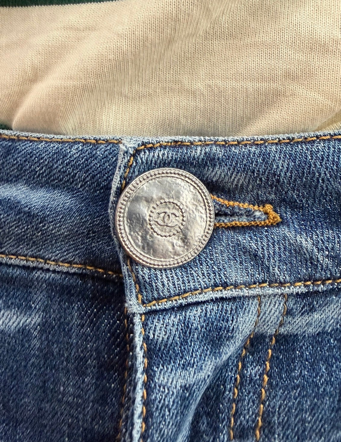 Chanel Blue Denim Skinny Jeans With CC Logos