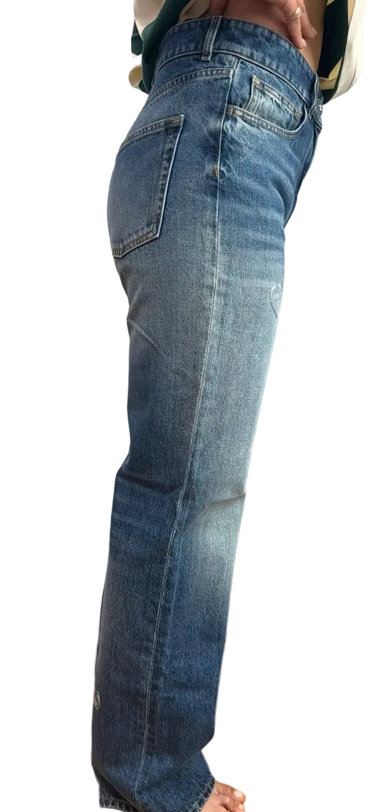 Chanel Blue Denim Jeans with Heart Embroidery