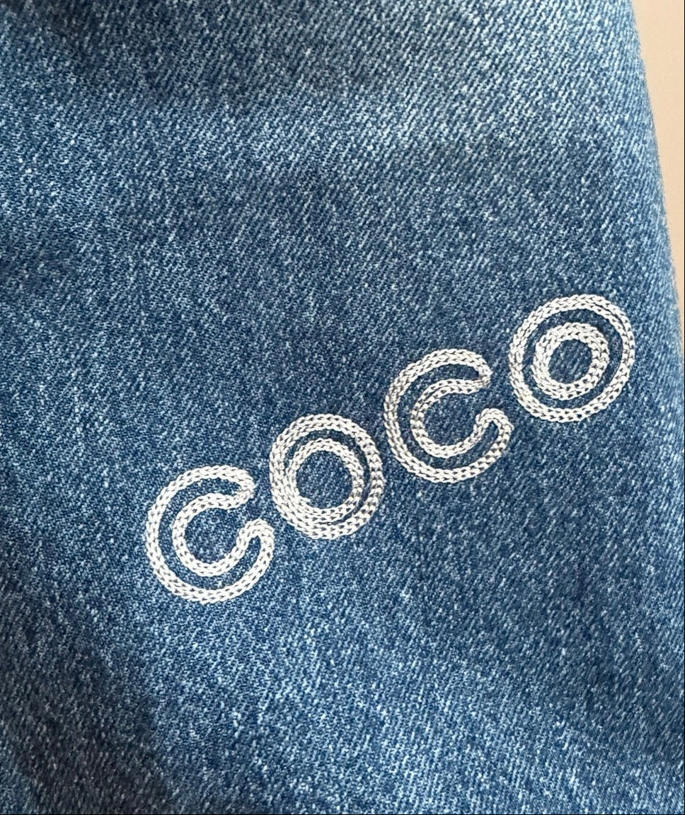 Chanel Blue Denim Jeans with Heart Embroidery
