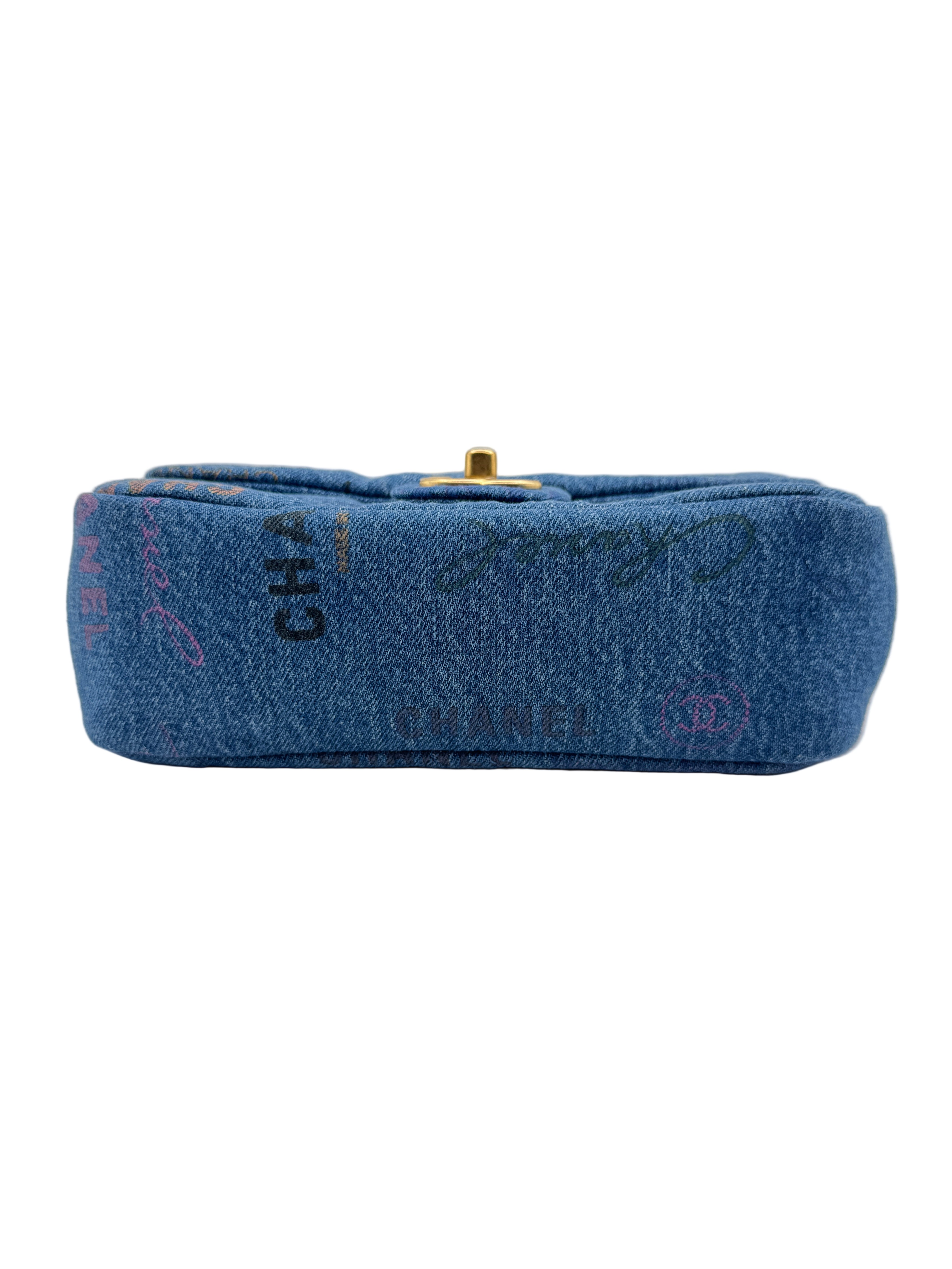 Chanel Blue Denim Mini Flap Bag With Multicolor Logos