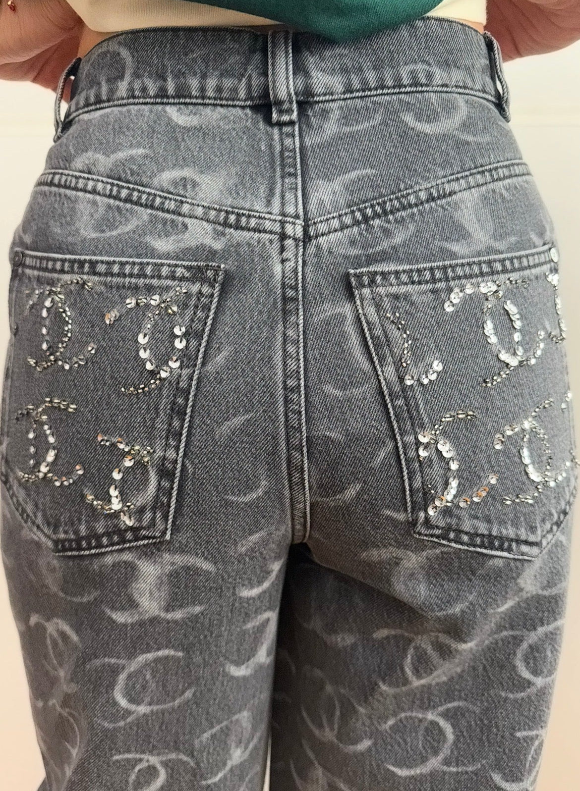 Chanel Black Denim Wide Leg Jeans with CC Logos