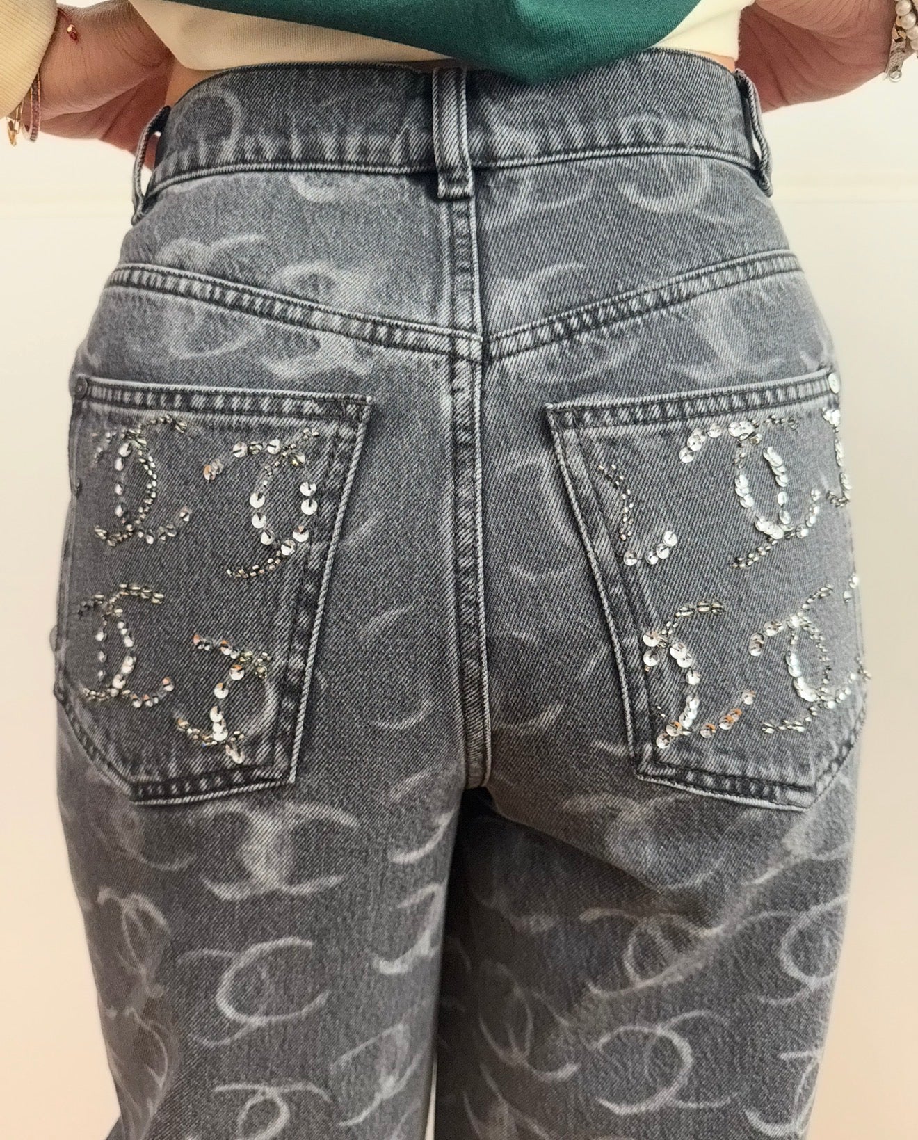 Chanel Black Denim Wide Leg Jeans with CC Logos